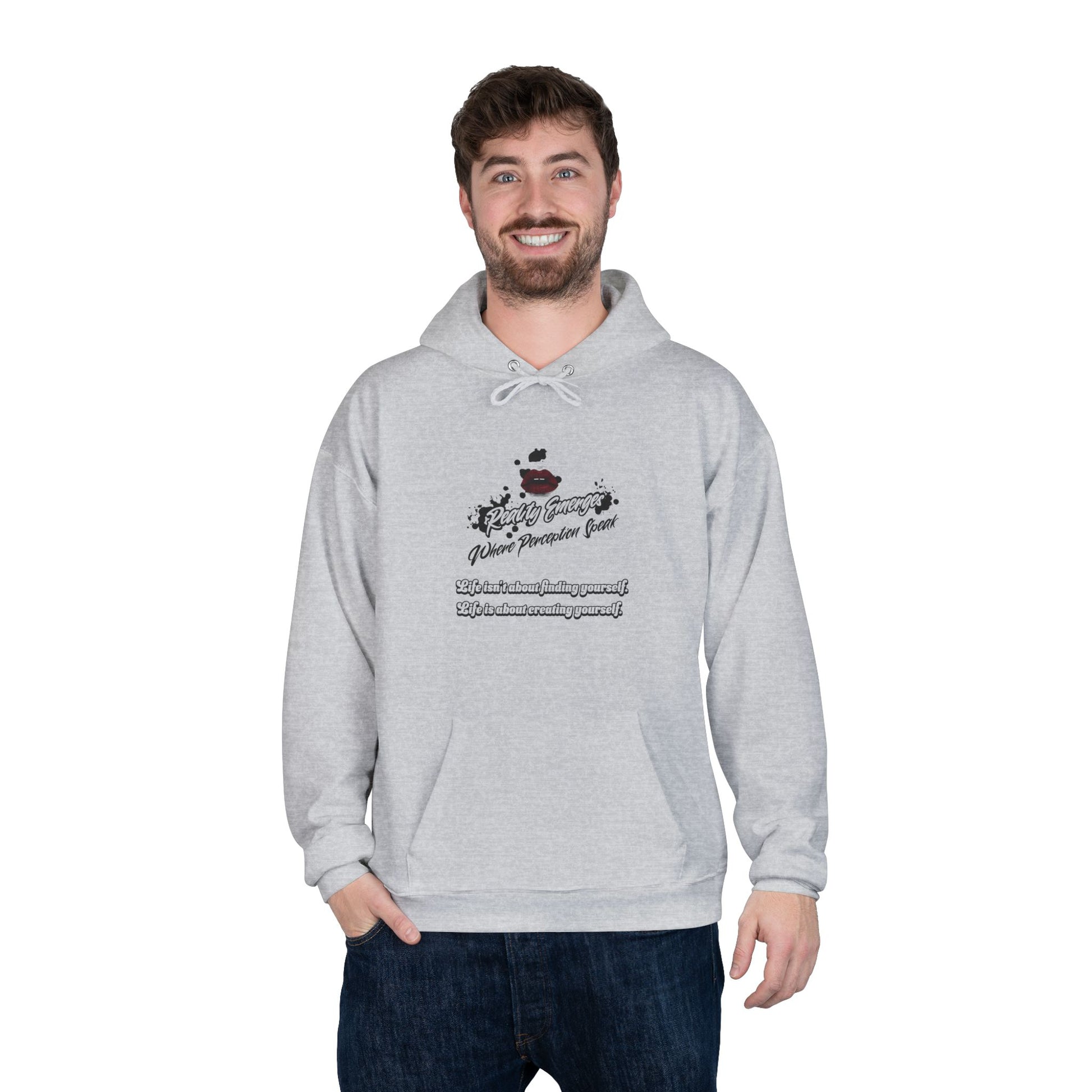 Hoodie Reality Emerges Where Perception Speaks Red Lips and Ink Splatter Design