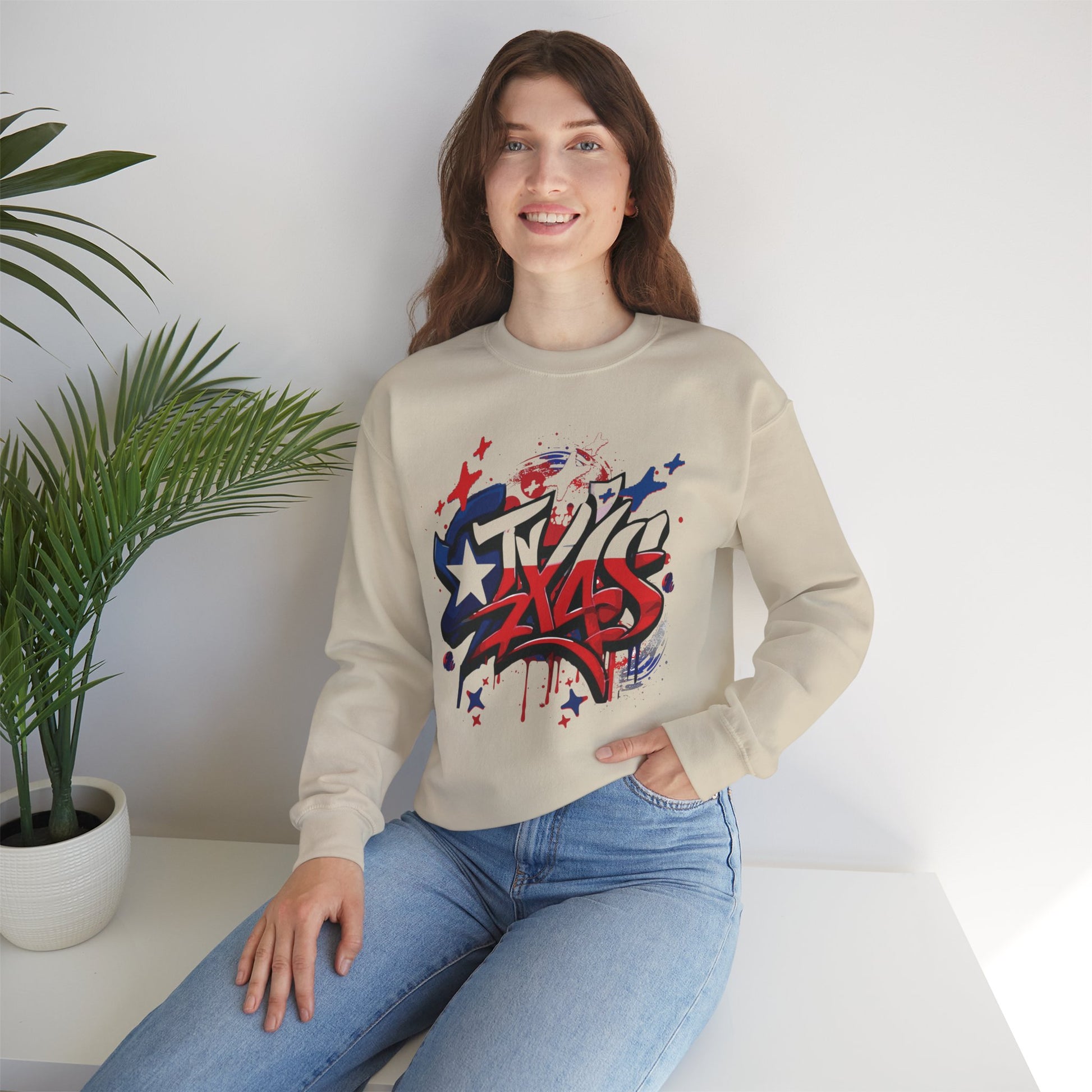 Texas Graffiti Crewneck Sweatshirt, Urban Streetwear, Unisex Fashion, Graphic Sweatshirt, Cozy Layering Piece, Gift for Him/Her