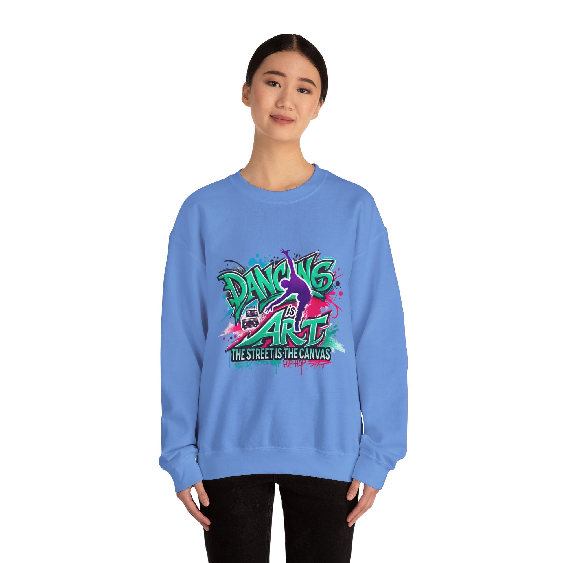 Colorful Street Art Sweatshirt, Unisex Crewneck Pullover, Dance Sweatshirt Gift, Streetwear Apparel, Artsy Fashion