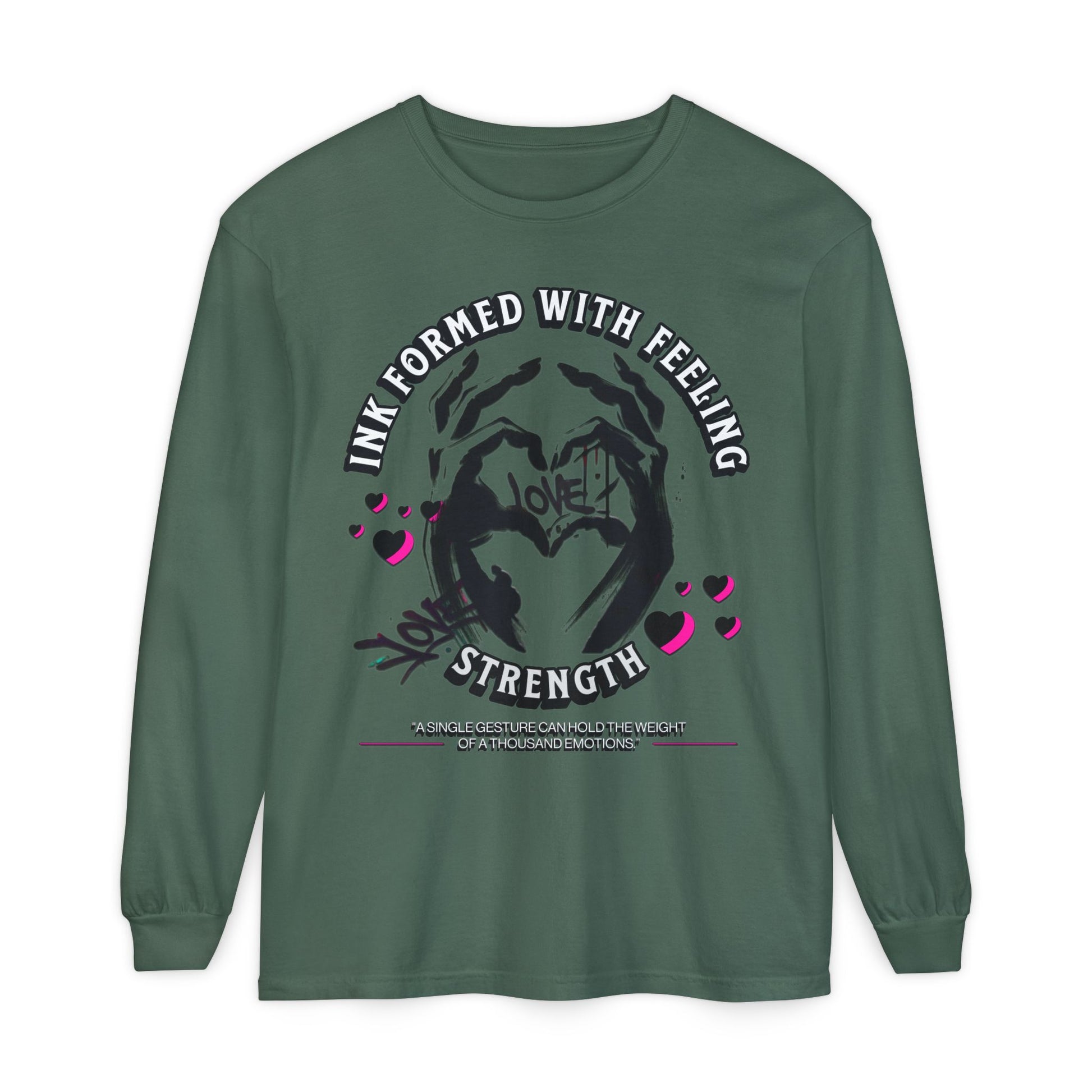 Wearable Art Long-Sleeve Tee  T-Shirt Love and Strength Graphic Design