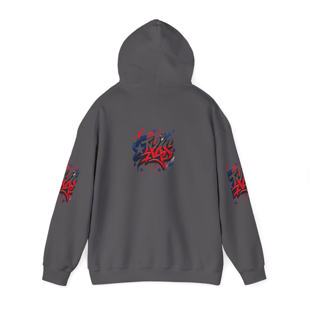 Patriotic Graffiti Hoodie, Cozy Sweatshirt for Casual Wear, Perfect Gift for July 4th, Stylish Streetwear, Unisex Fashion