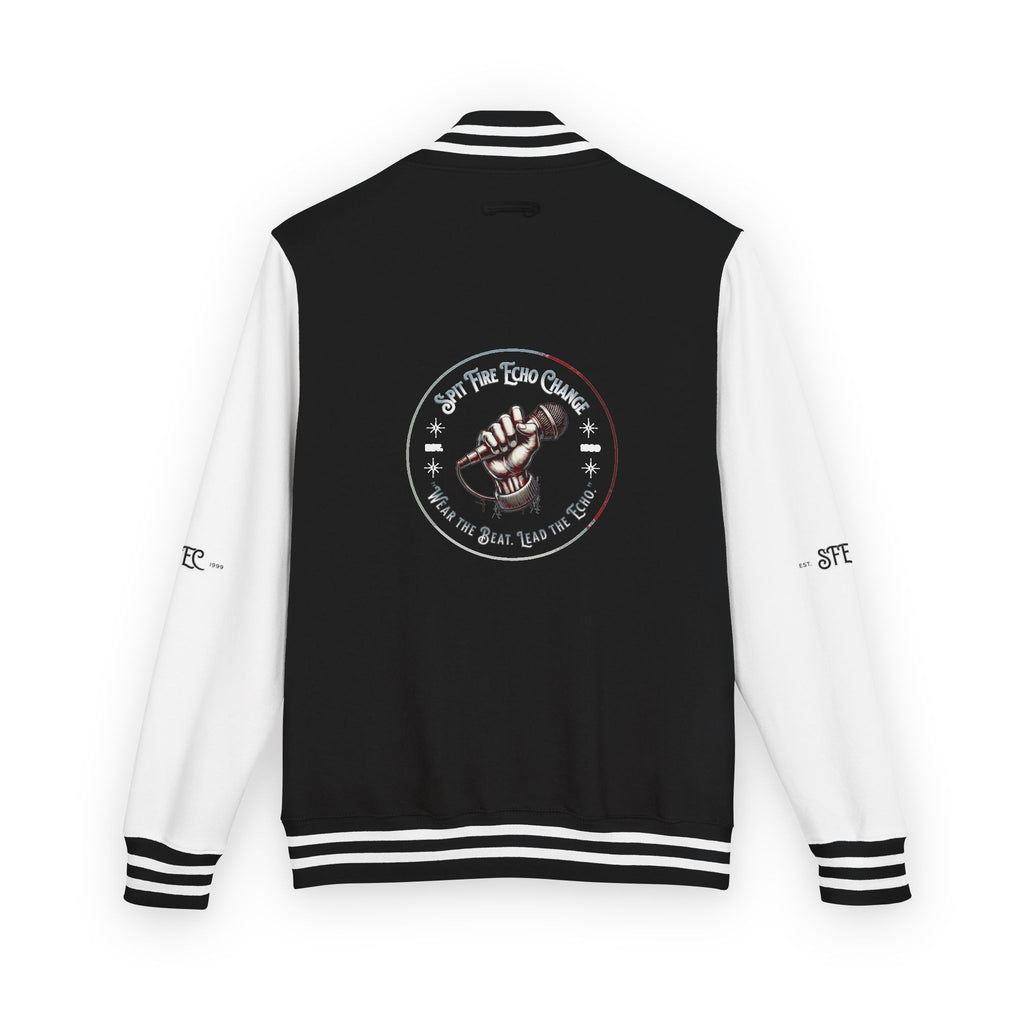 Unisex Varsity Letterman Jacket – Spit Fire Echo Change Embroidered Design