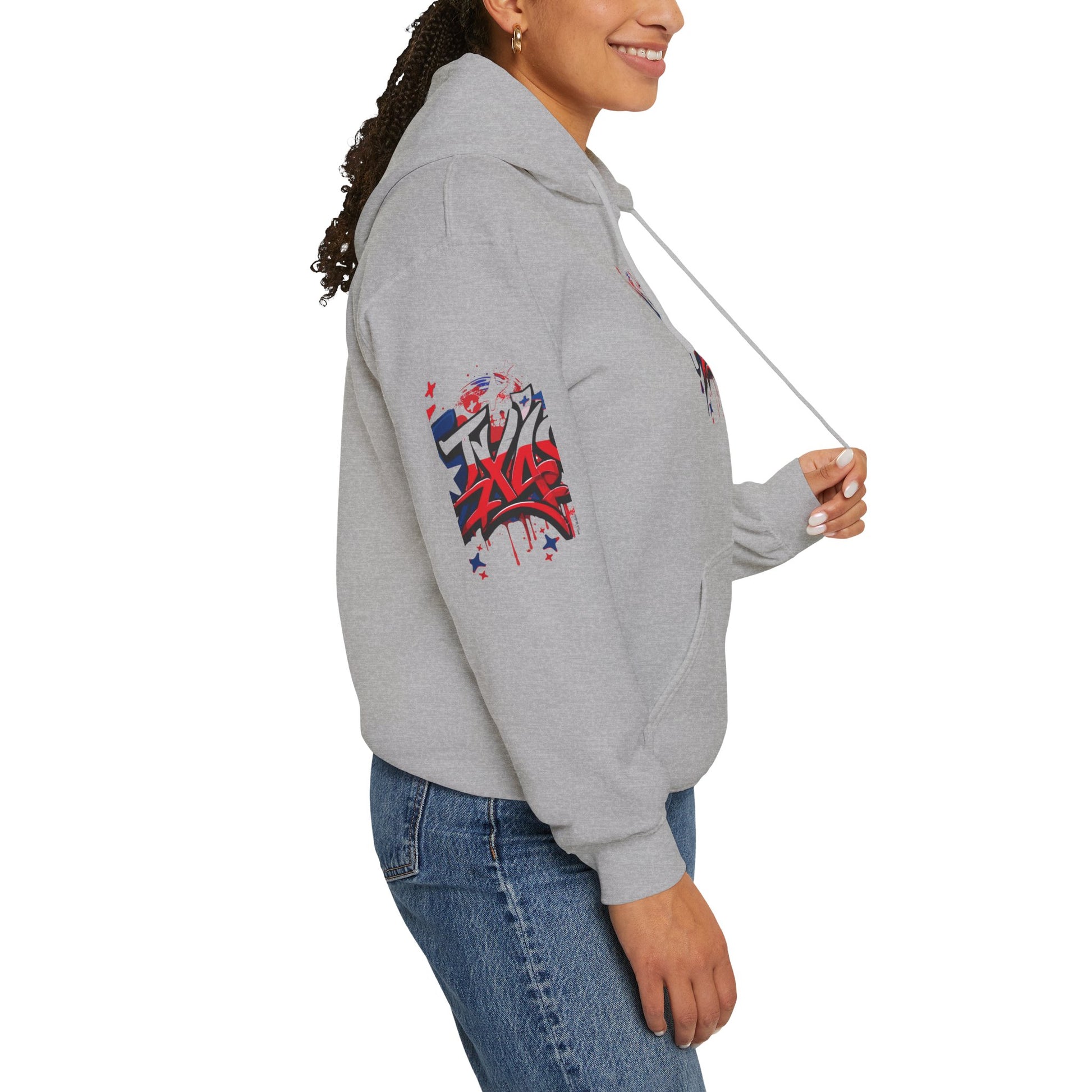 Patriotic Graffiti Hoodie, Cozy Sweatshirt for Casual Wear, Perfect Gift for July 4th, Stylish Streetwear, Unisex Fashion