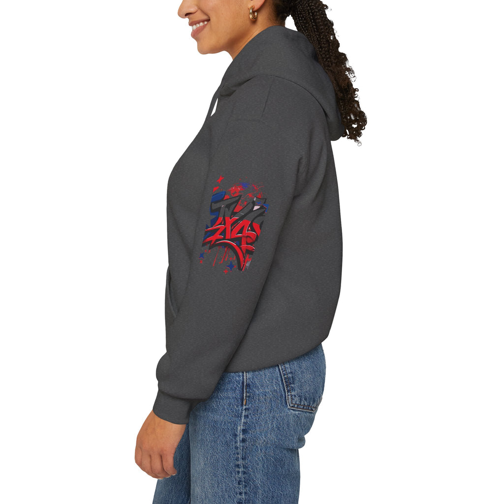 Patriotic Graffiti Hoodie, Cozy Sweatshirt for Casual Wear, Perfect Gift for July 4th, Stylish Streetwear, Unisex Fashion