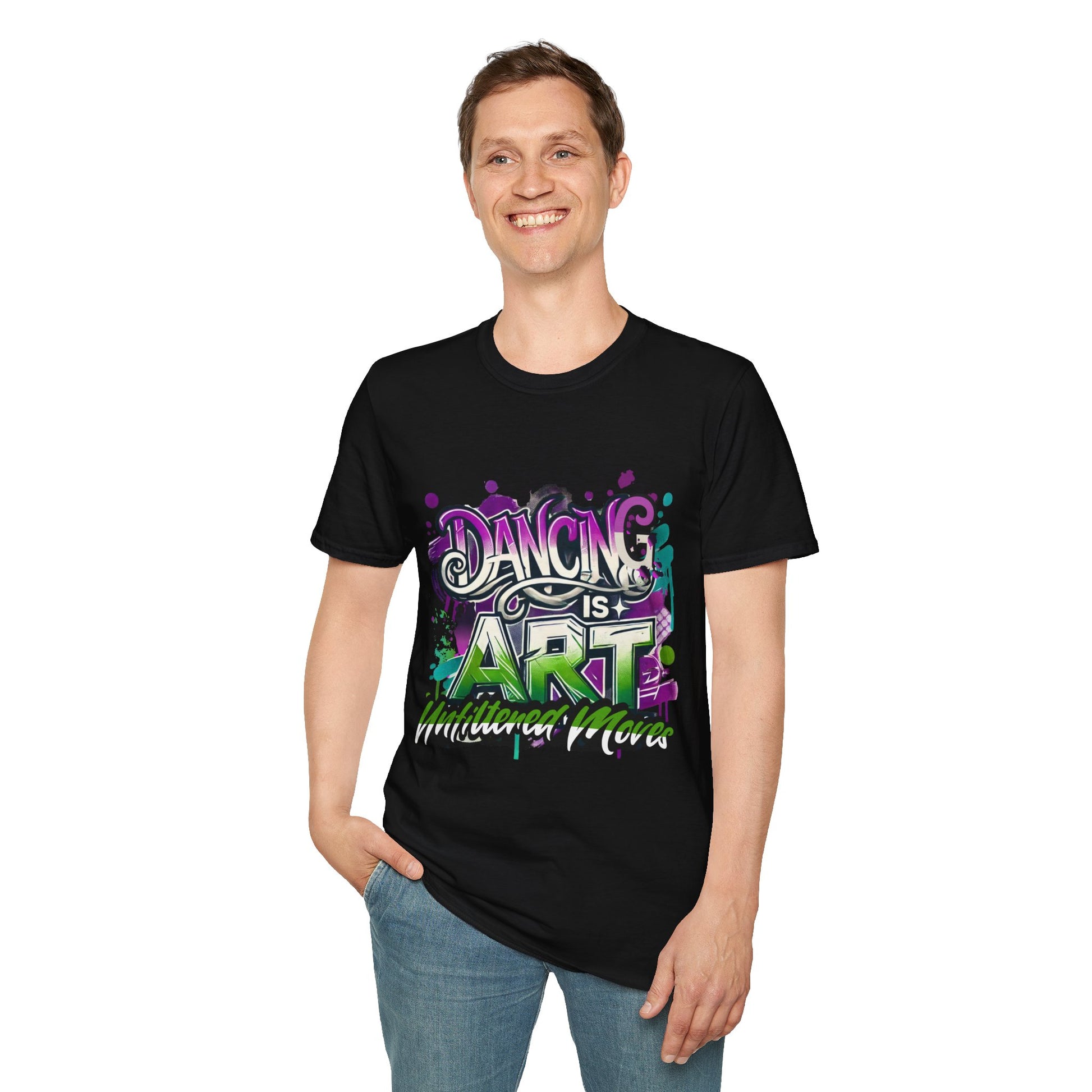 Dance Tee Unisex Softstyle T-Shirt: Dancing is Art & Unfiltered Moves Design