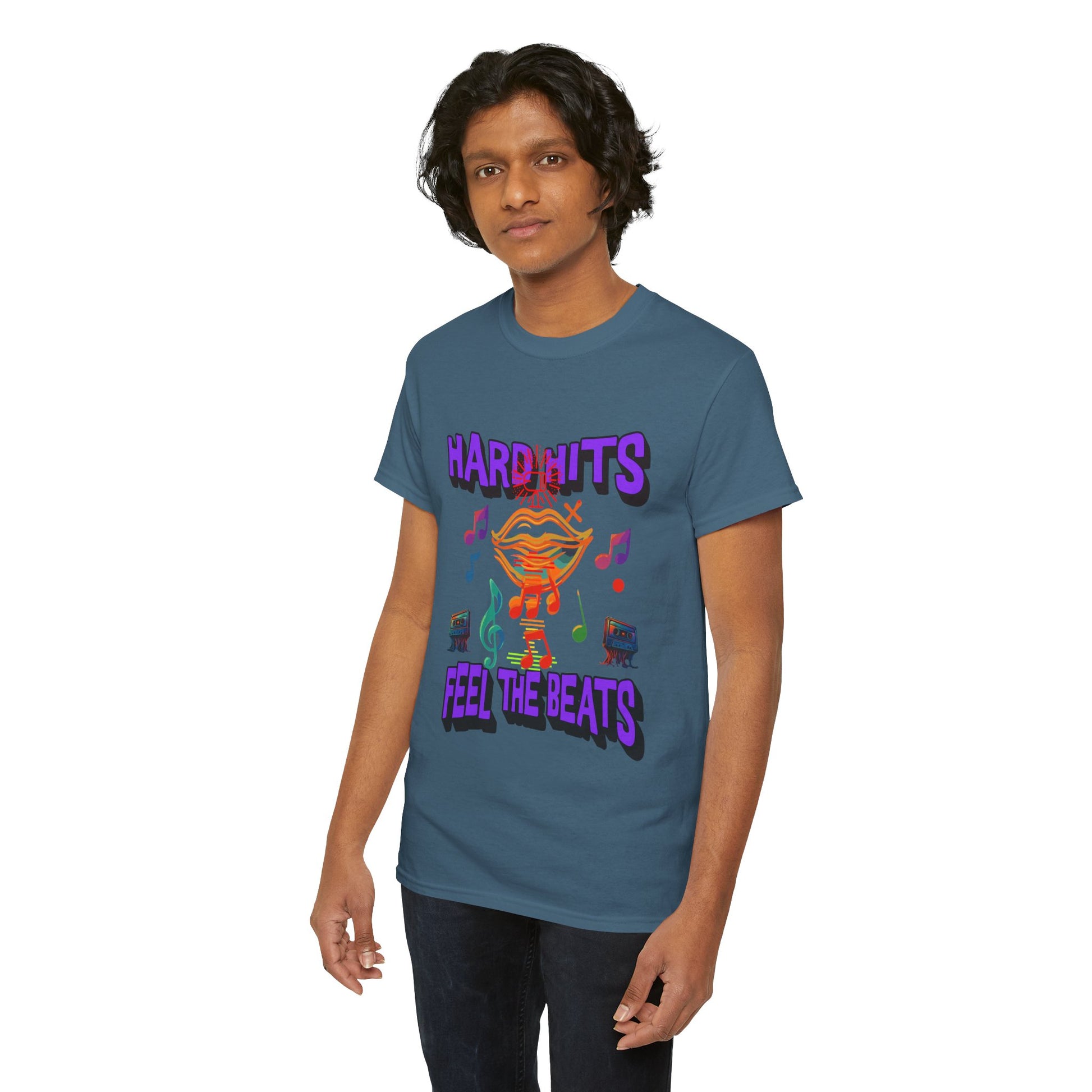 Music Lover Tee - Hard Hits Feel The Beats, Unisex Cotton Shirt, Perfect Gift for Musicians, Concerts, Festivals, Casual Wear