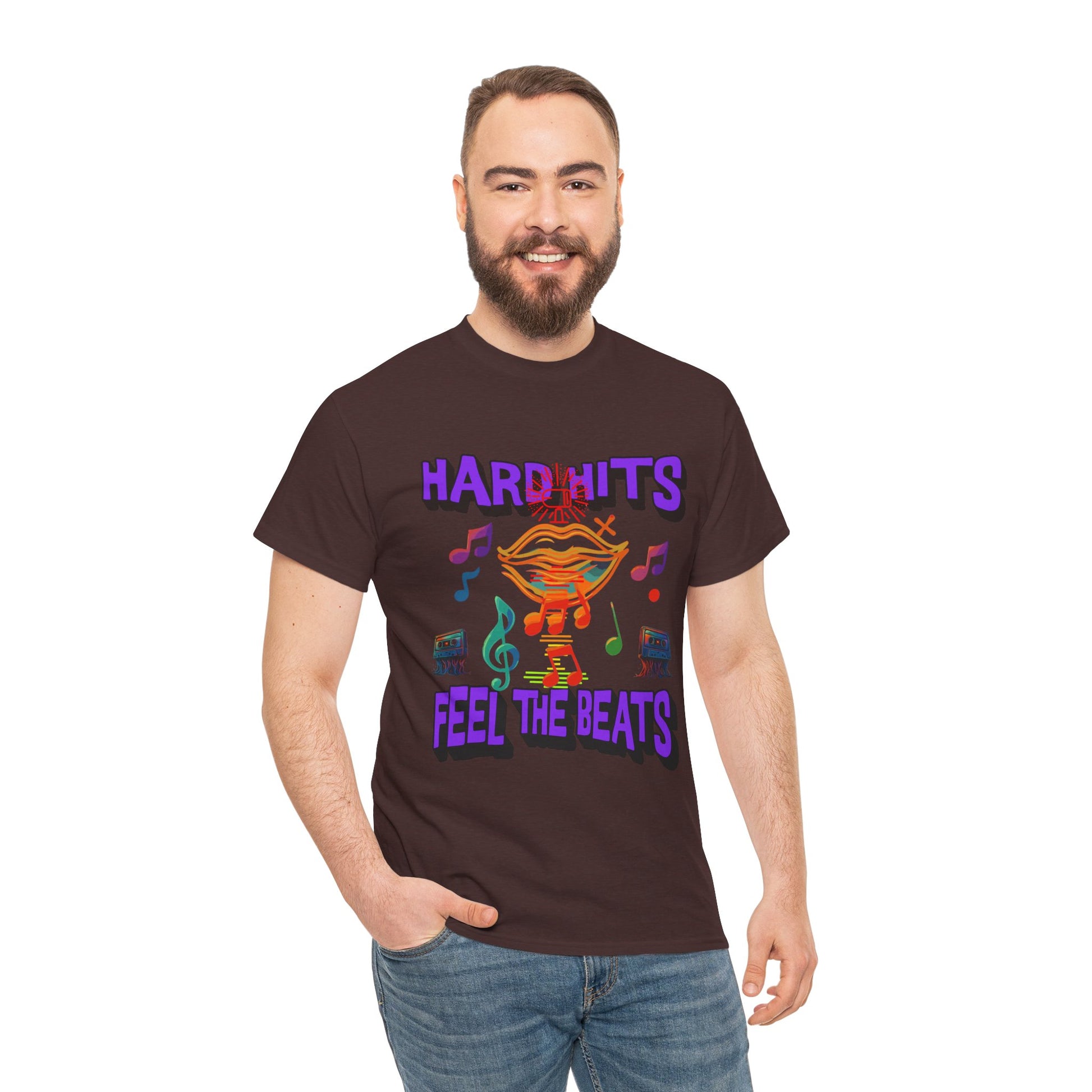 Music Lover Tee - Hard Hits Feel The Beats, Unisex Cotton Shirt, Perfect Gift for Musicians, Concerts, Festivals, Casual Wear