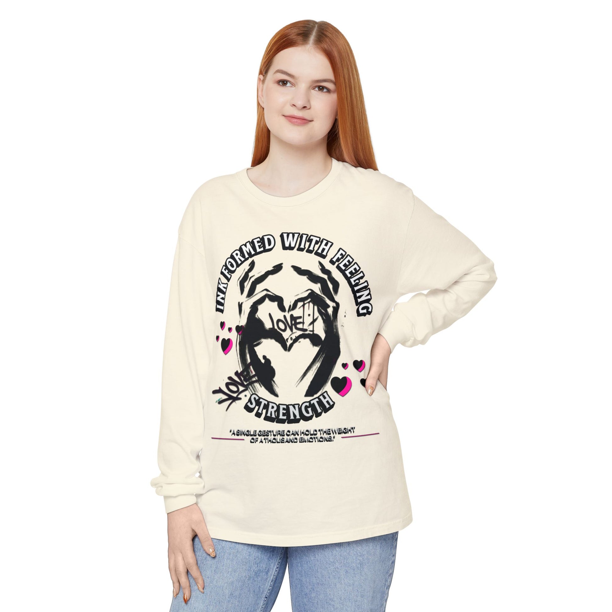 Wearable Art Long-Sleeve Tee  T-Shirt Love and Strength Graphic Design