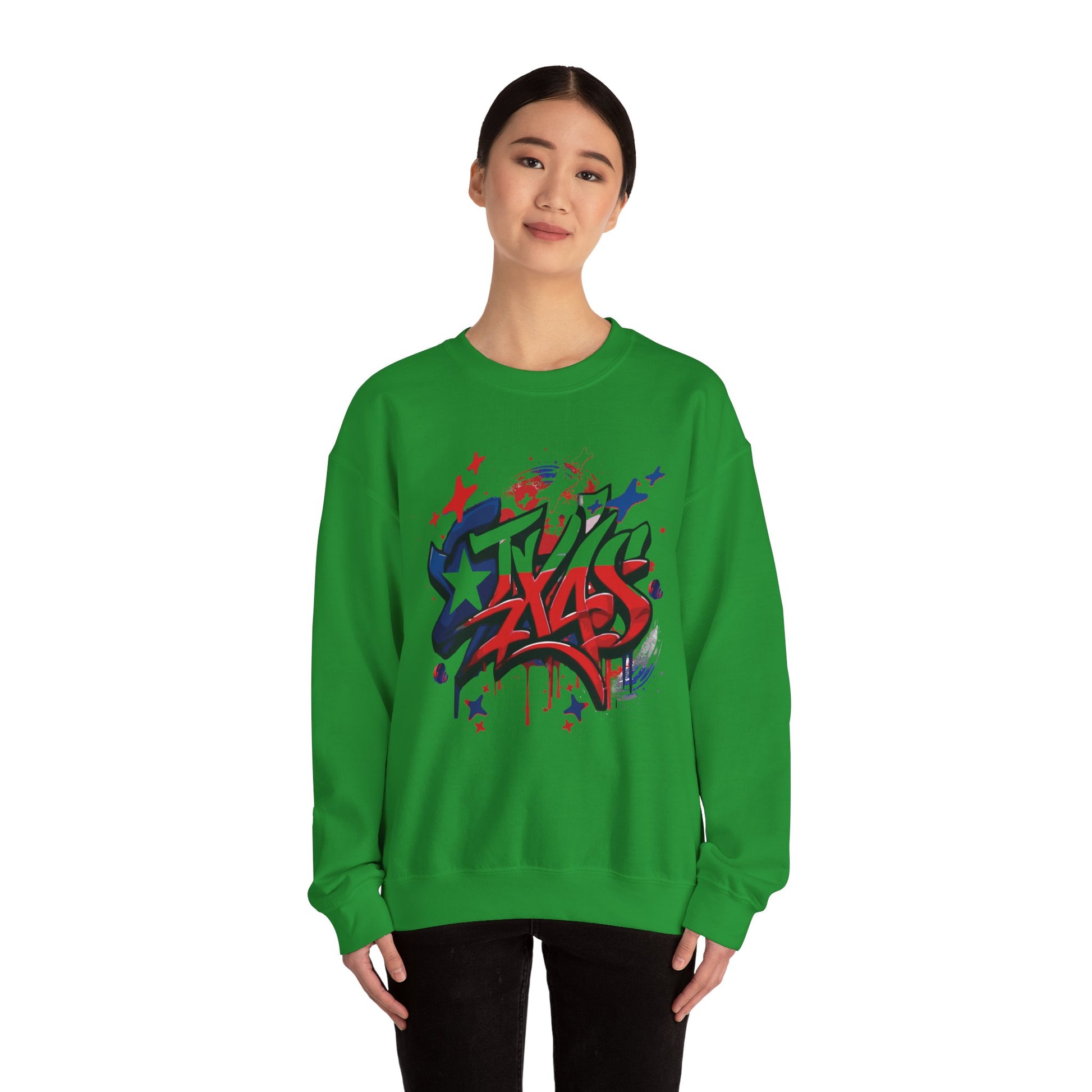 Texas Graffiti Crewneck Sweatshirt, Urban Streetwear, Unisex Fashion, Graphic Sweatshirt, Cozy Layering Piece, Gift for Him/Her