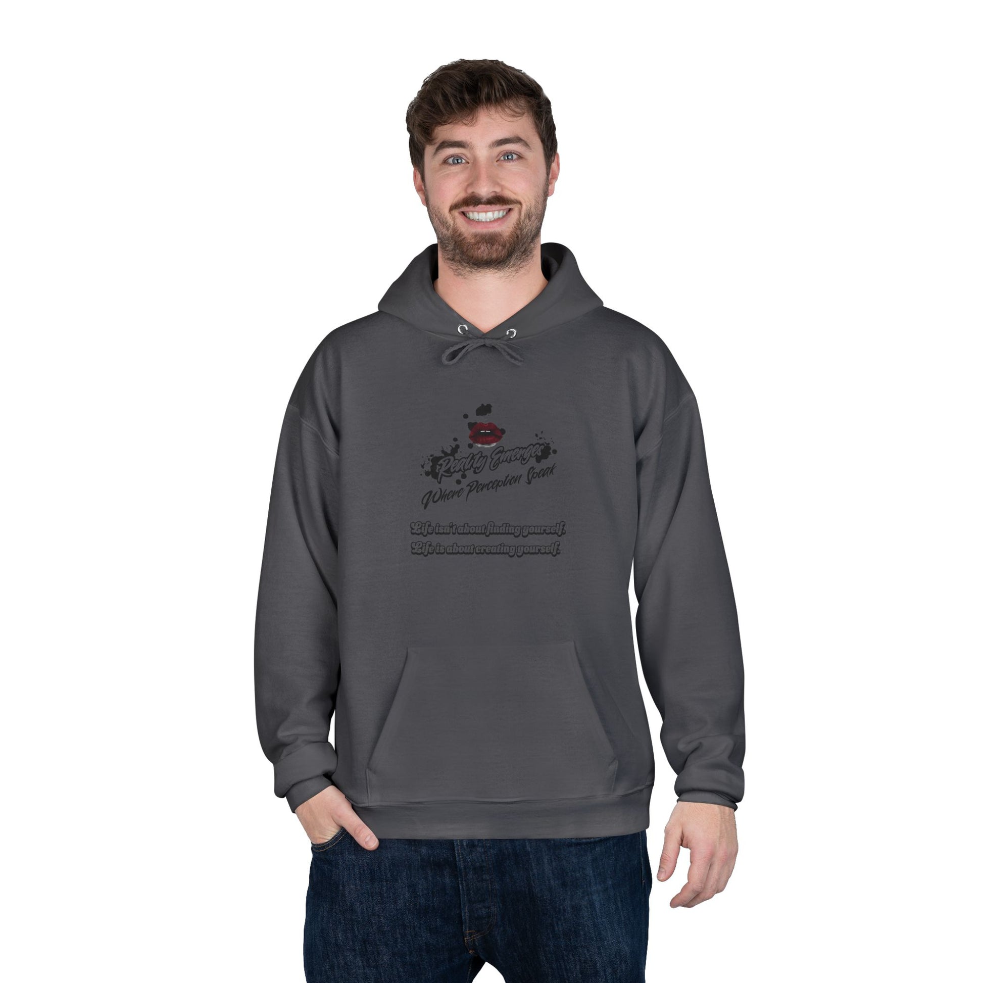 Hoodie Reality Emerges Where Perception Speaks Red Lips and Ink Splatter Design