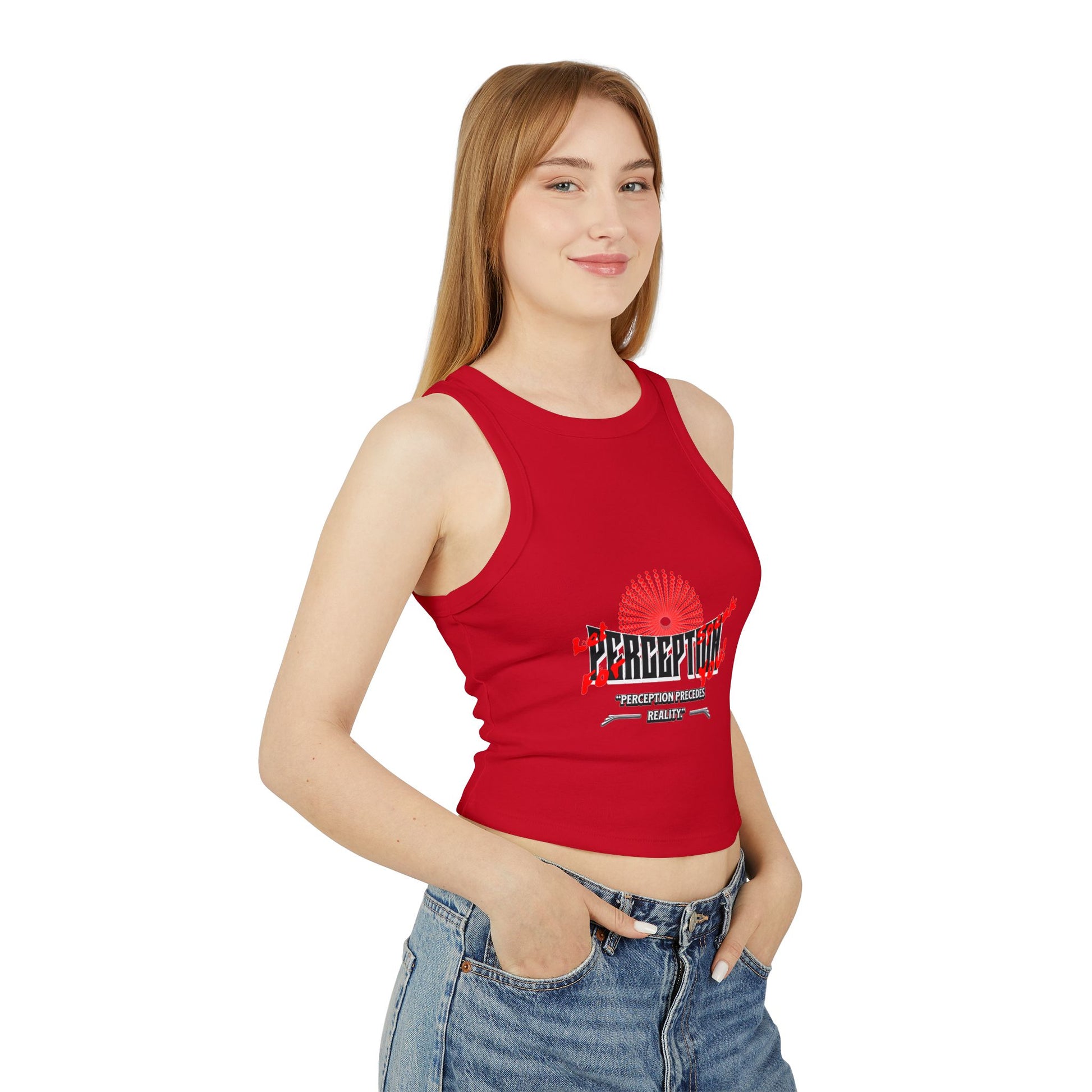 Women's Graphic Crop Tank Top: 'Perception' Design, Summer Essential, Casual Wear, Workout Gear, Festival Outfit