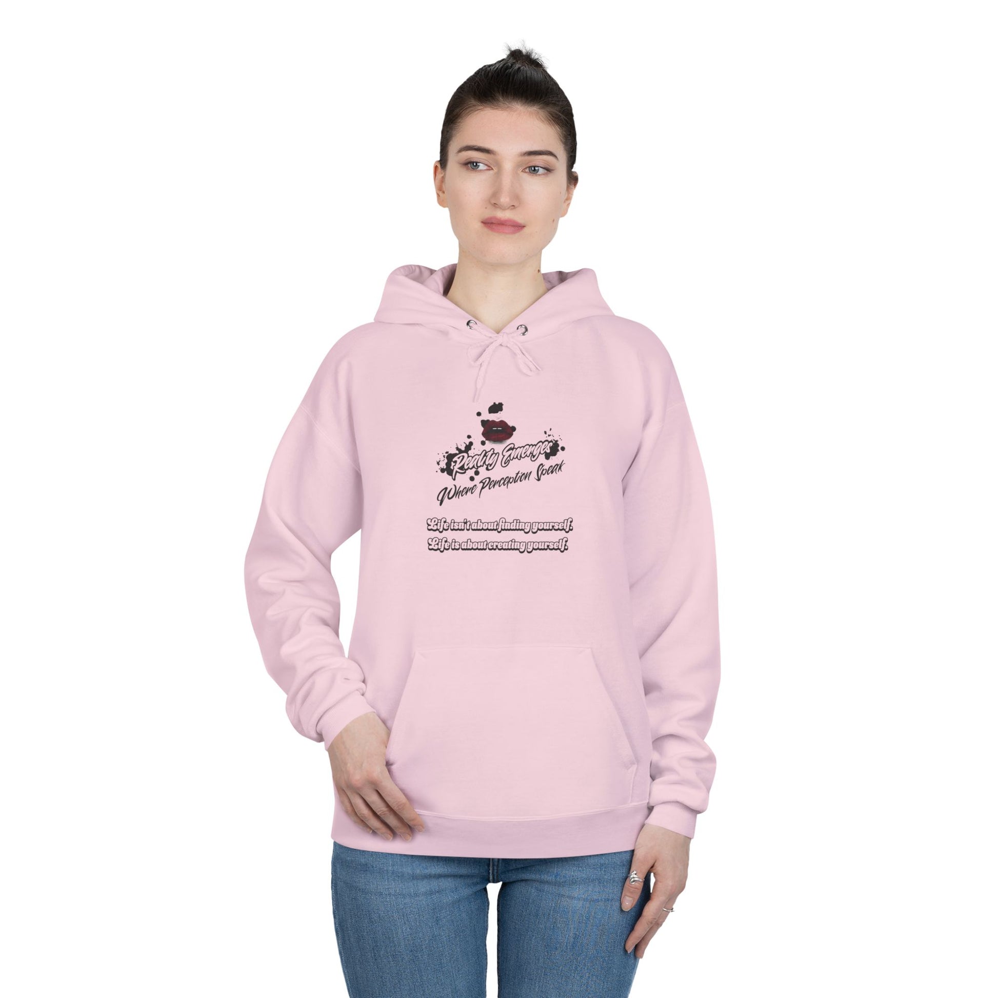 Hoodie Reality Emerges Where Perception Speaks Red Lips and Ink Splatter Design