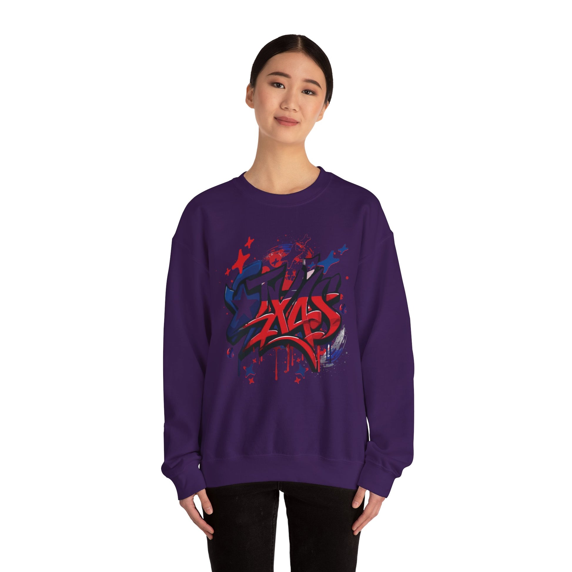 Texas Graffiti Crewneck Sweatshirt, Urban Streetwear, Unisex Fashion, Graphic Sweatshirt, Cozy Layering Piece, Gift for Him/Her