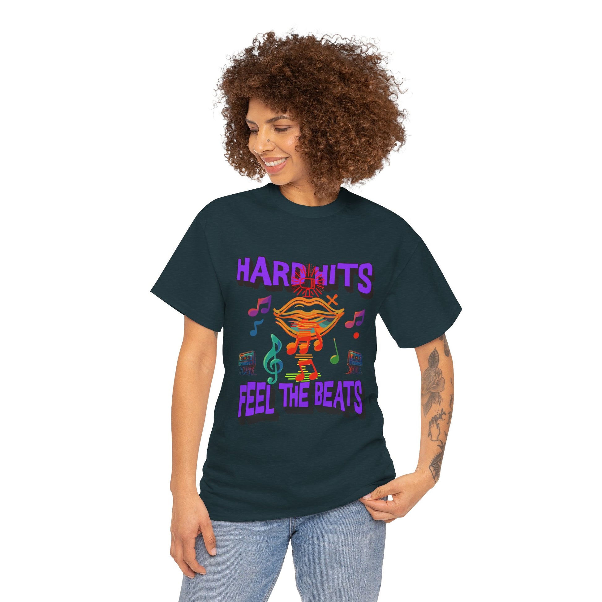 Music Lover Tee - Hard Hits Feel The Beats, Unisex Cotton Shirt, Perfect Gift for Musicians, Concerts, Festivals, Casual Wear