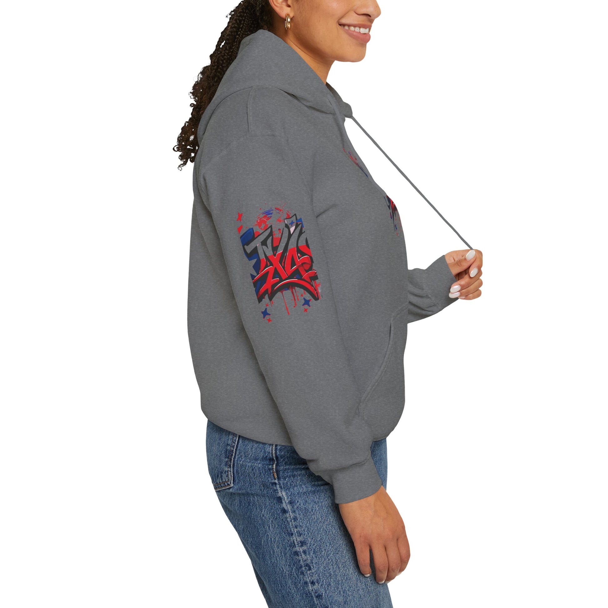 Patriotic Graffiti Hoodie, Cozy Sweatshirt for Casual Wear, Perfect Gift for July 4th, Stylish Streetwear, Unisex Fashion