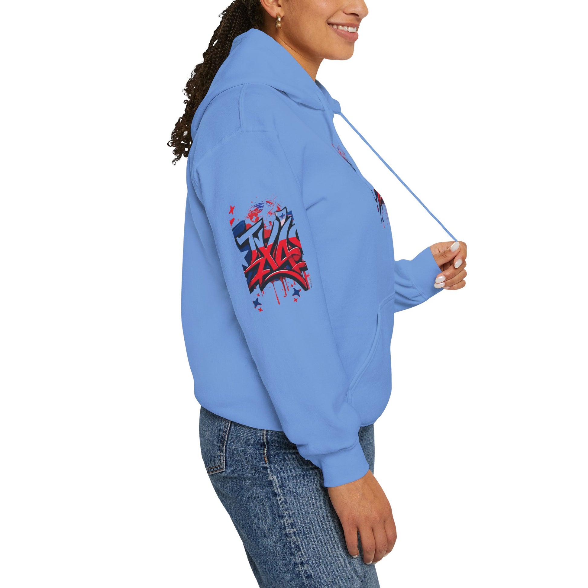 Patriotic Graffiti Hoodie, Cozy Sweatshirt for Casual Wear, Perfect Gift for July 4th, Stylish Streetwear, Unisex Fashion