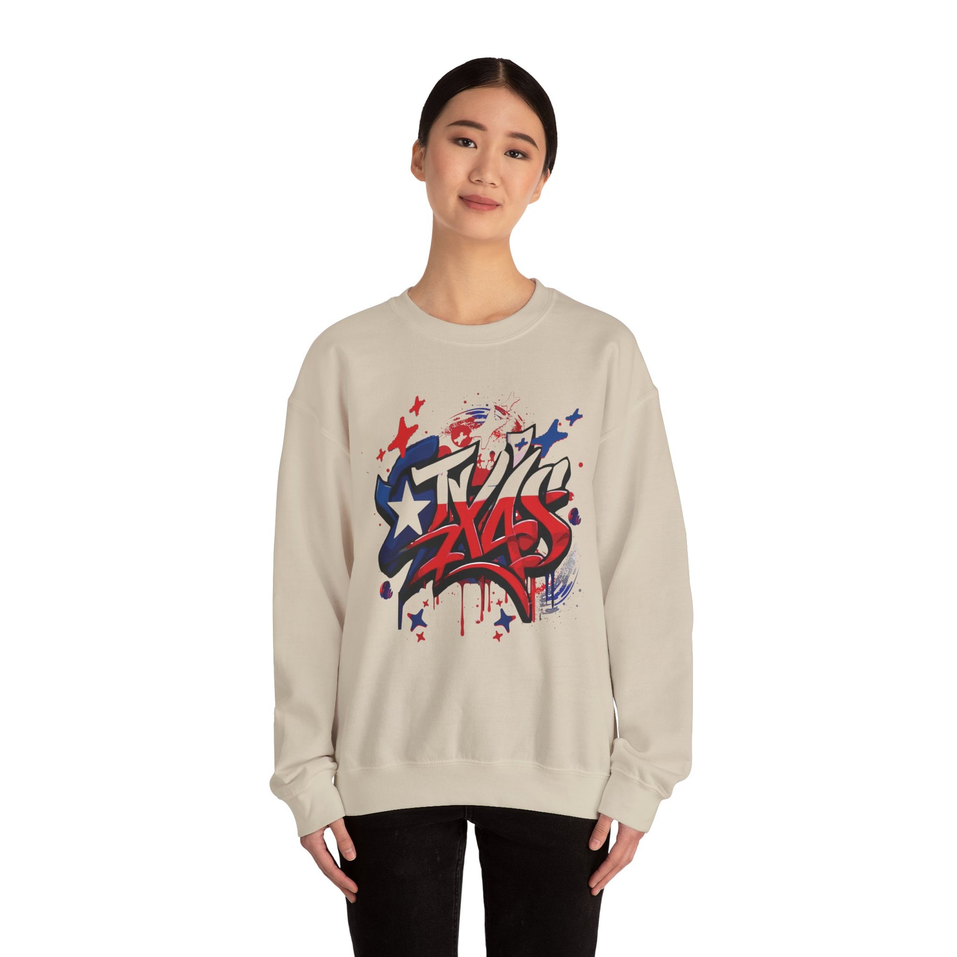 Texas Graffiti Crewneck Sweatshirt, Urban Streetwear, Unisex Fashion, Graphic Sweatshirt, Cozy Layering Piece, Gift for Him/Her