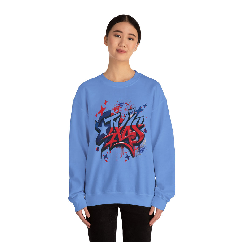 Texas Graffiti Crewneck Sweatshirt, Urban Streetwear, Unisex Fashion, Graphic Sweatshirt, Cozy Layering Piece, Gift for Him/Her