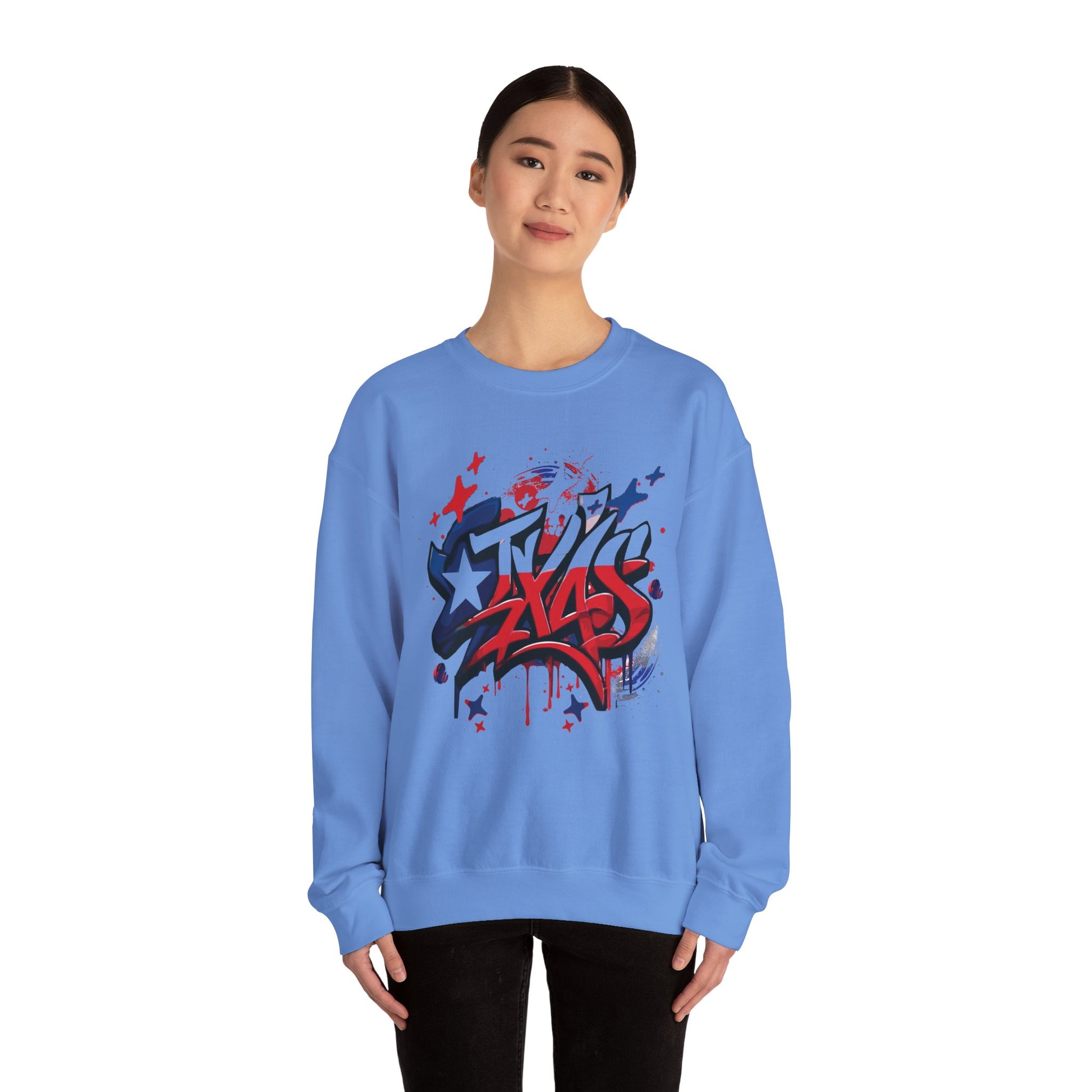 Texas Graffiti Crewneck Sweatshirt, Urban Streetwear, Unisex Fashion, Graphic Sweatshirt, Cozy Layering Piece, Gift for Him/Her