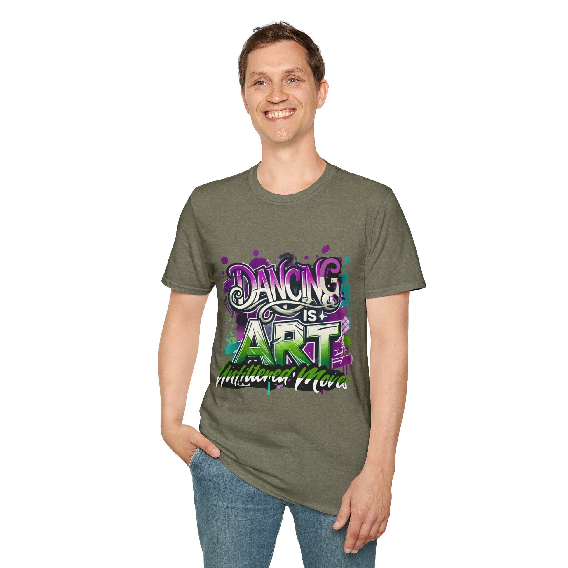 Dance Tee Unisex Softstyle T-Shirt: Dancing is Art & Unfiltered Moves Design