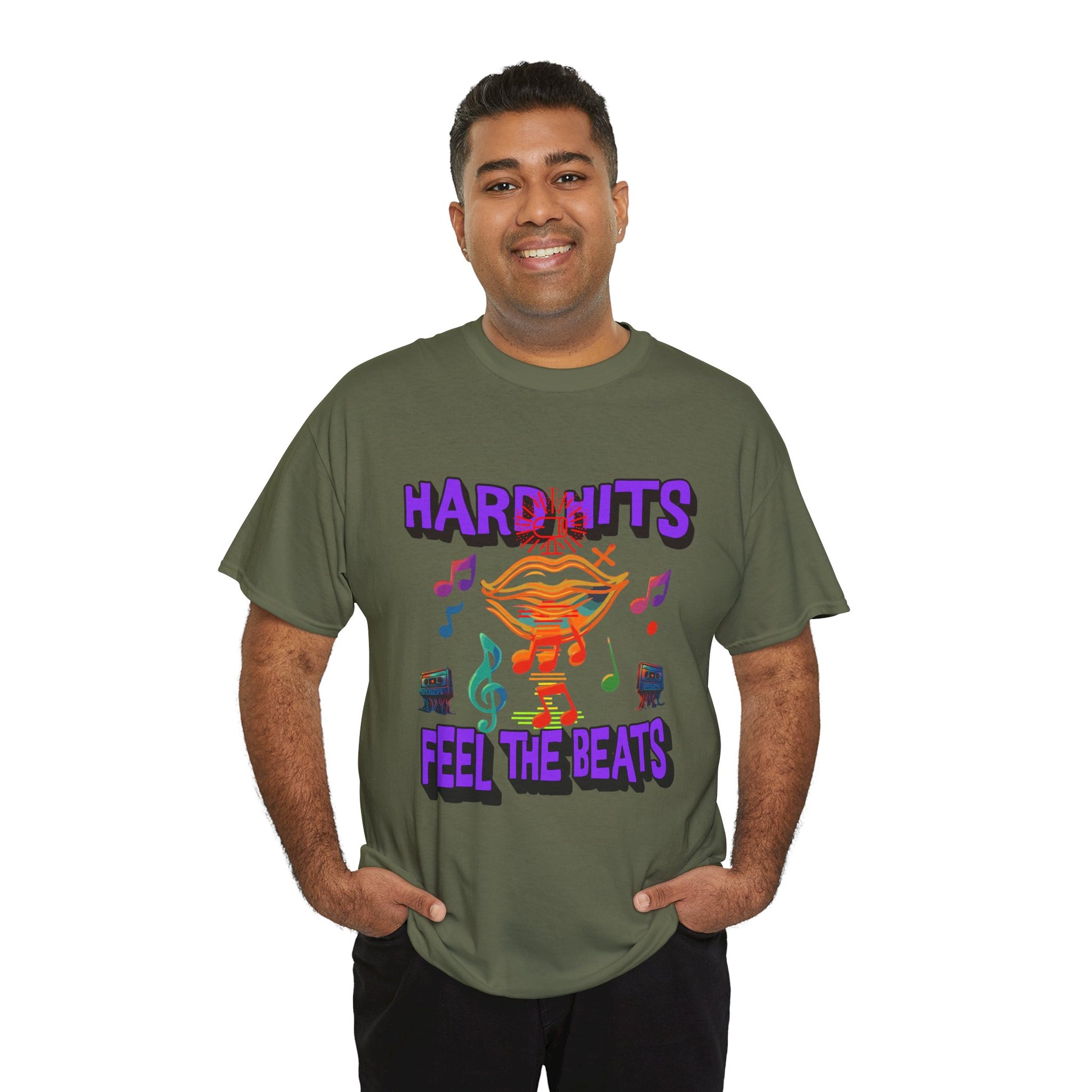 Music Lover Tee - Hard Hits Feel The Beats, Unisex Cotton Shirt, Perfect Gift for Musicians, Concerts, Festivals, Casual Wear