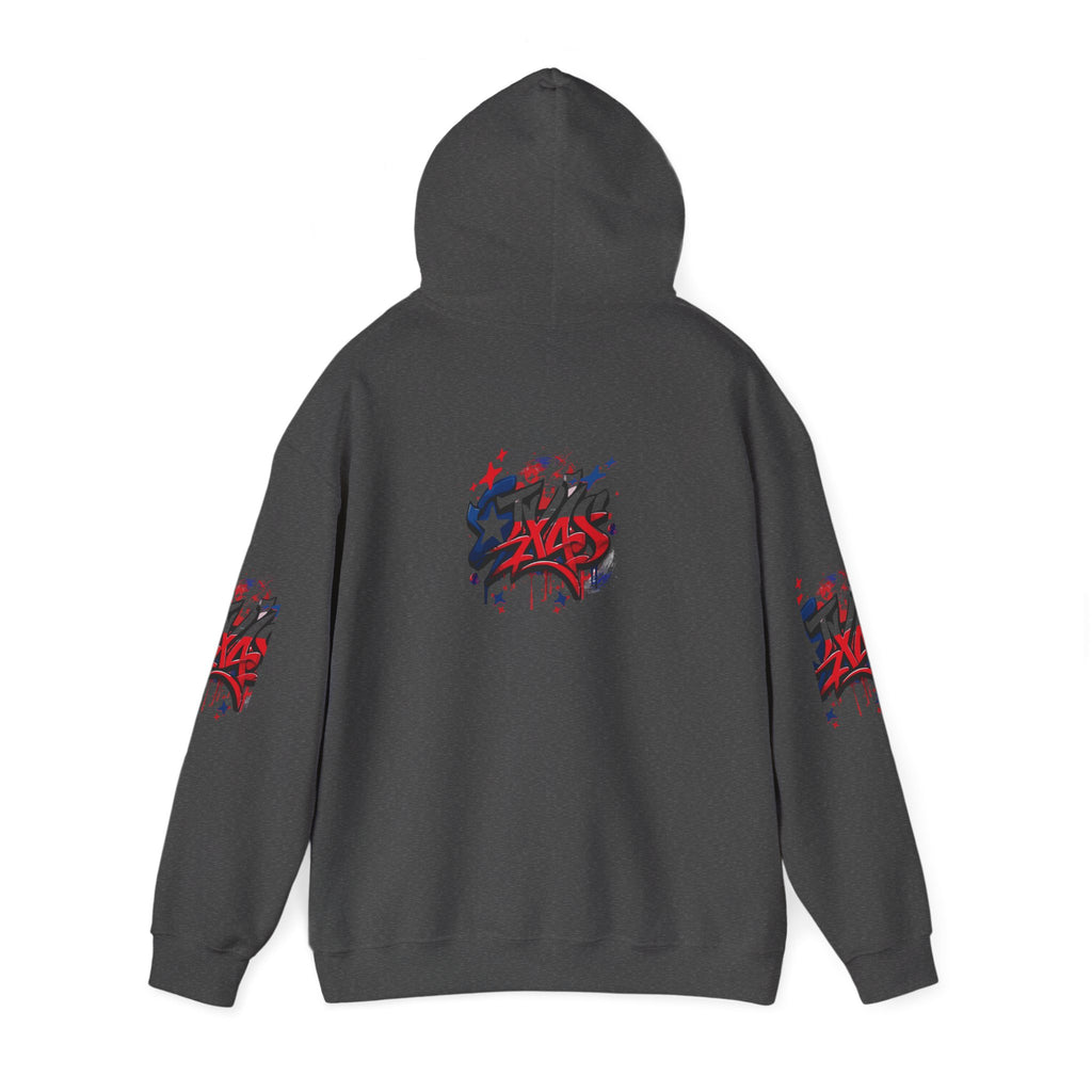 Patriotic Graffiti Hoodie, Cozy Sweatshirt for Casual Wear, Perfect Gift for July 4th, Stylish Streetwear, Unisex Fashion