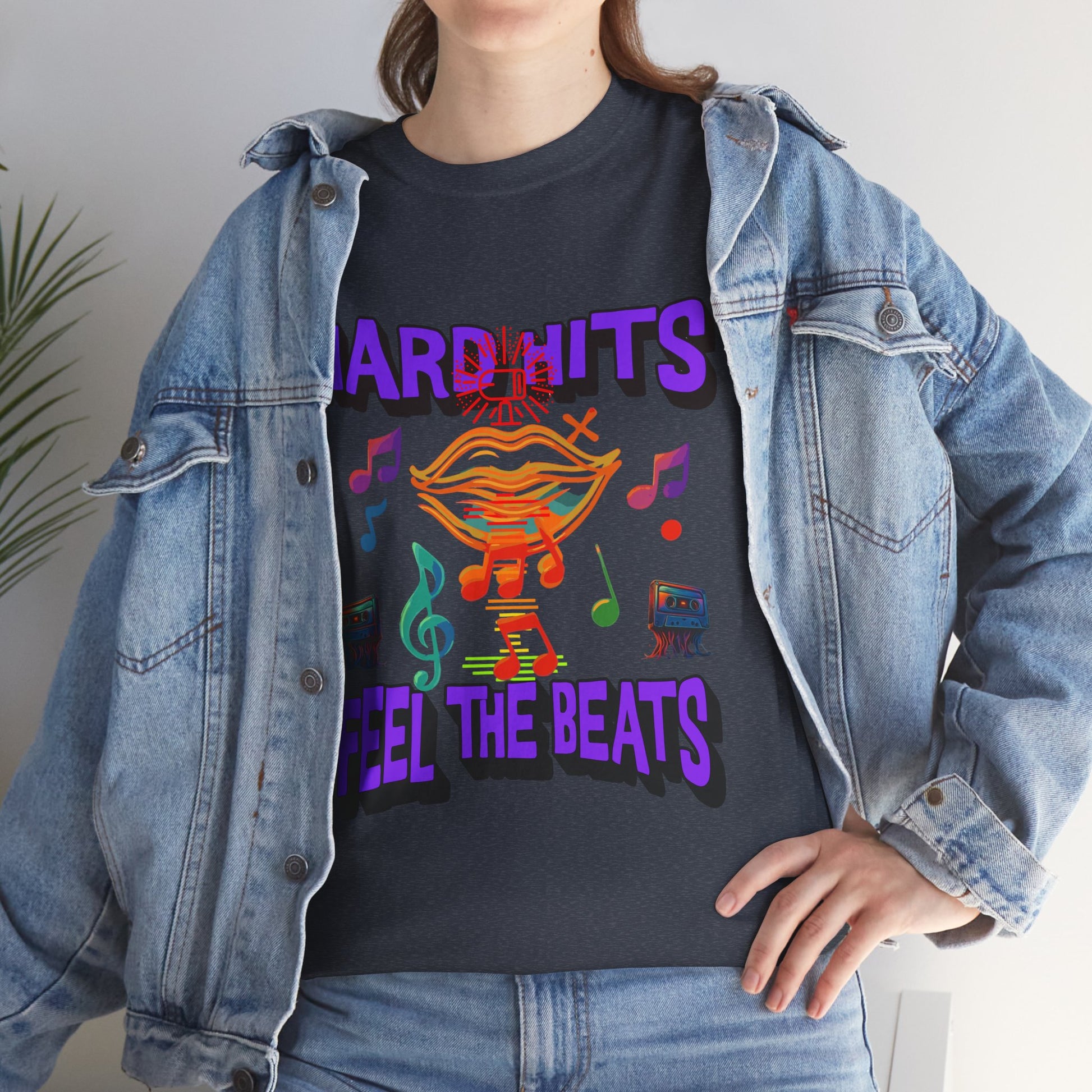 Music Lover Tee - Hard Hits Feel The Beats, Unisex Cotton Shirt, Perfect Gift for Musicians, Concerts, Festivals, Casual Wear