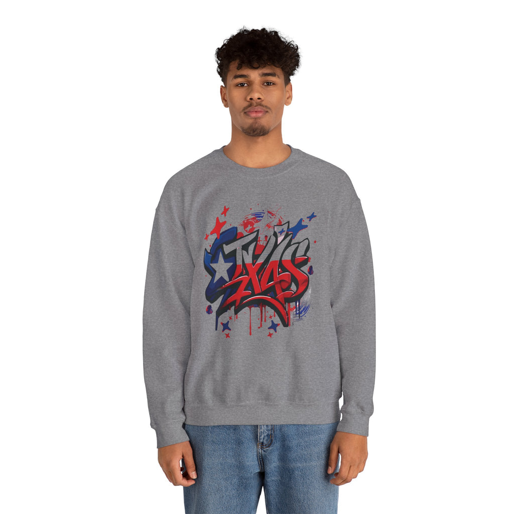 Texas Graffiti Crewneck Sweatshirt, Urban Streetwear, Unisex Fashion, Graphic Sweatshirt, Cozy Layering Piece, Gift for Him/Her