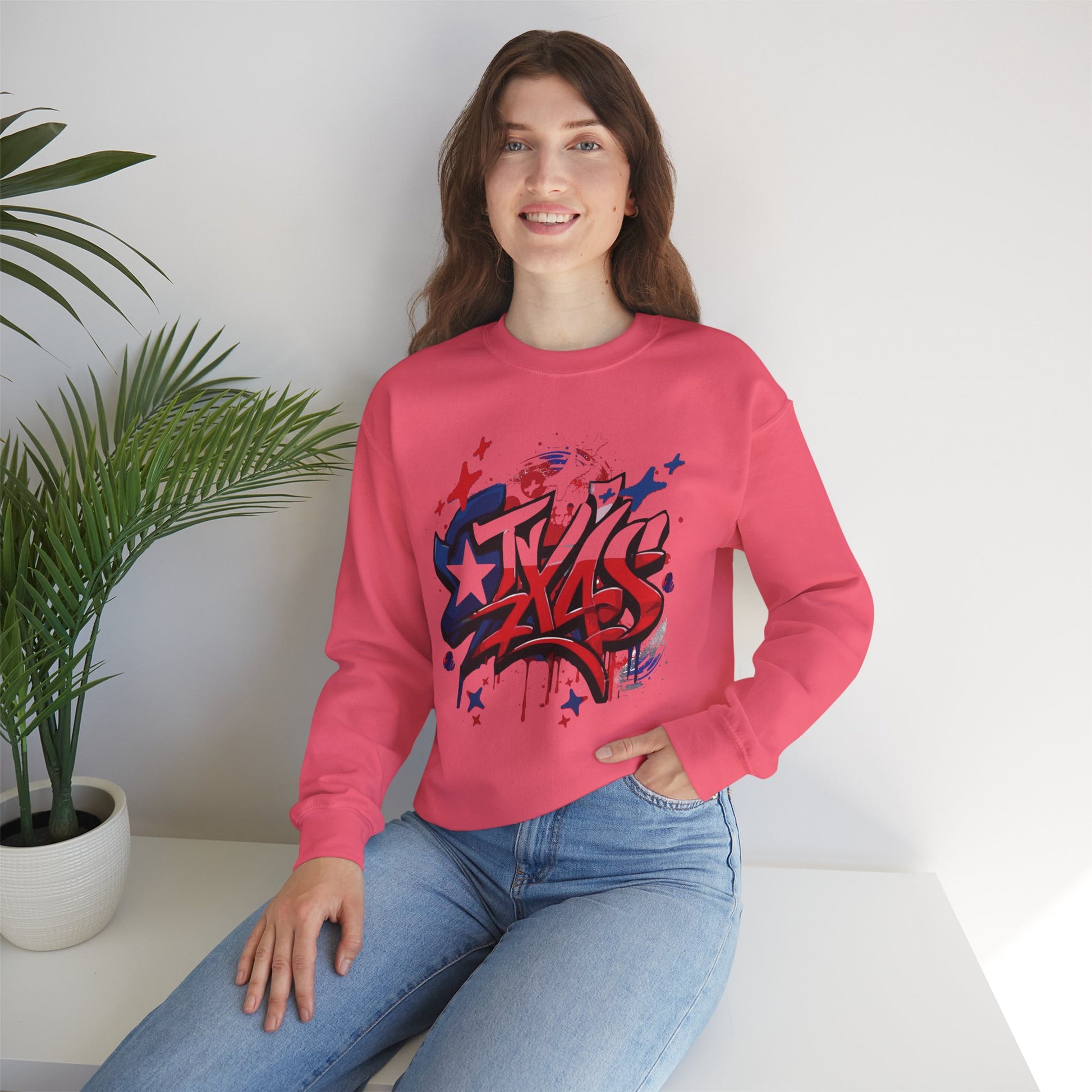 Texas Graffiti Crewneck Sweatshirt, Urban Streetwear, Unisex Fashion, Graphic Sweatshirt, Cozy Layering Piece, Gift for Him/Her