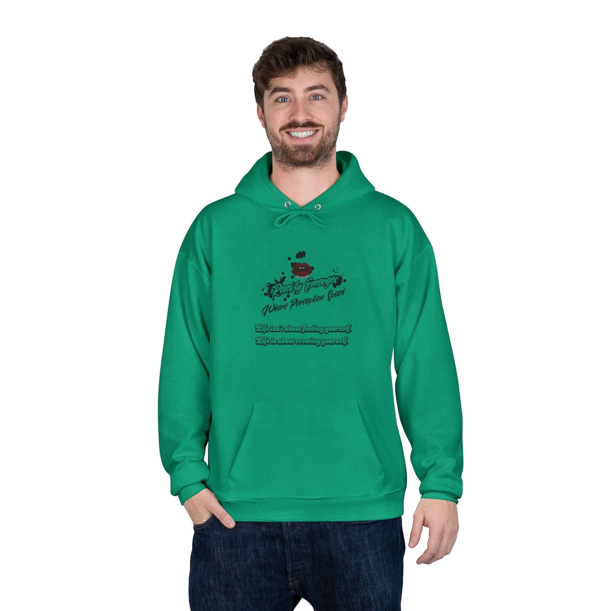 Hoodie Reality Emerges Where Perception Speaks Red Lips and Ink Splatter Design