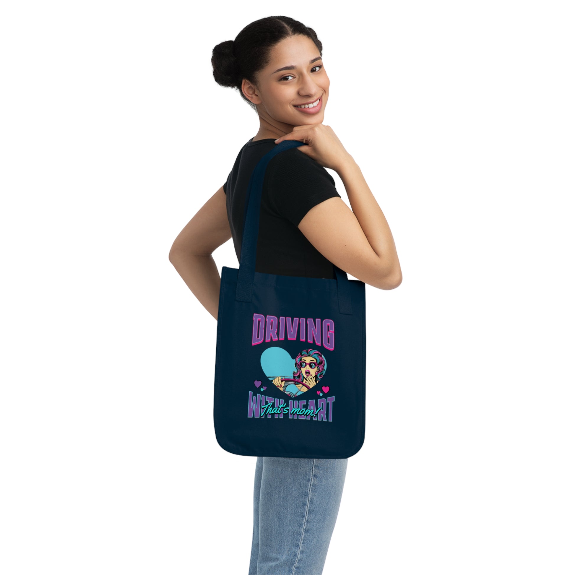 Driving With Heart Organic Canvas Tote Bag, Eco-Friendly Shopper, Gifts for Her, Cute Carryall, Reusable Grocery Bag