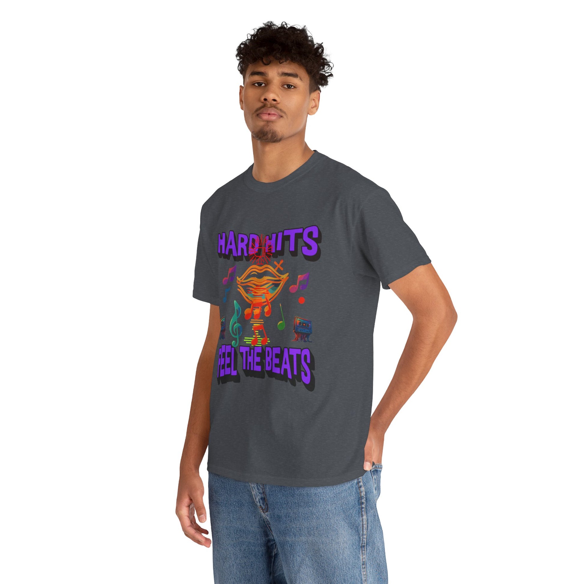 Music Lover Tee - Hard Hits Feel The Beats, Unisex Cotton Shirt, Perfect Gift for Musicians, Concerts, Festivals, Casual Wear
