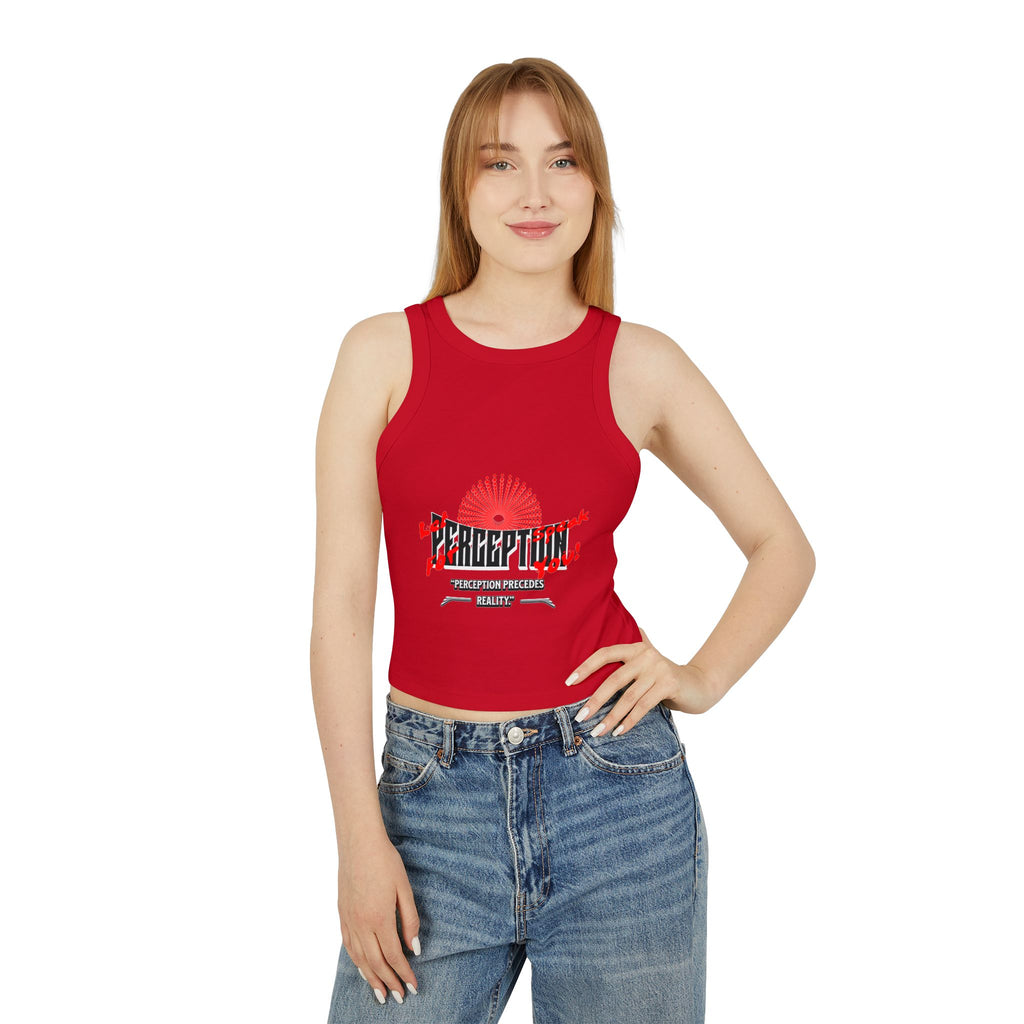 Women's Graphic Crop Tank Top: 'Perception' Design, Summer Essential, Casual Wear, Workout Gear, Festival Outfit