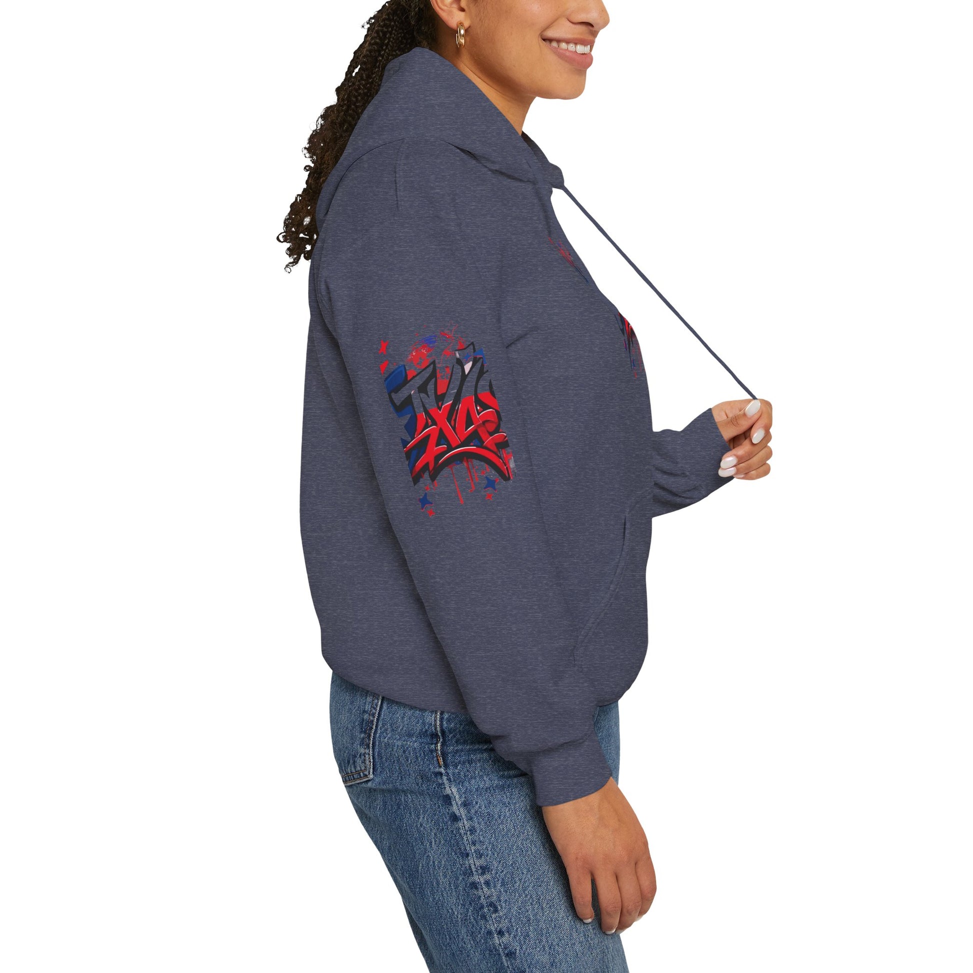 Patriotic Graffiti Hoodie, Cozy Sweatshirt for Casual Wear, Perfect Gift for July 4th, Stylish Streetwear, Unisex Fashion