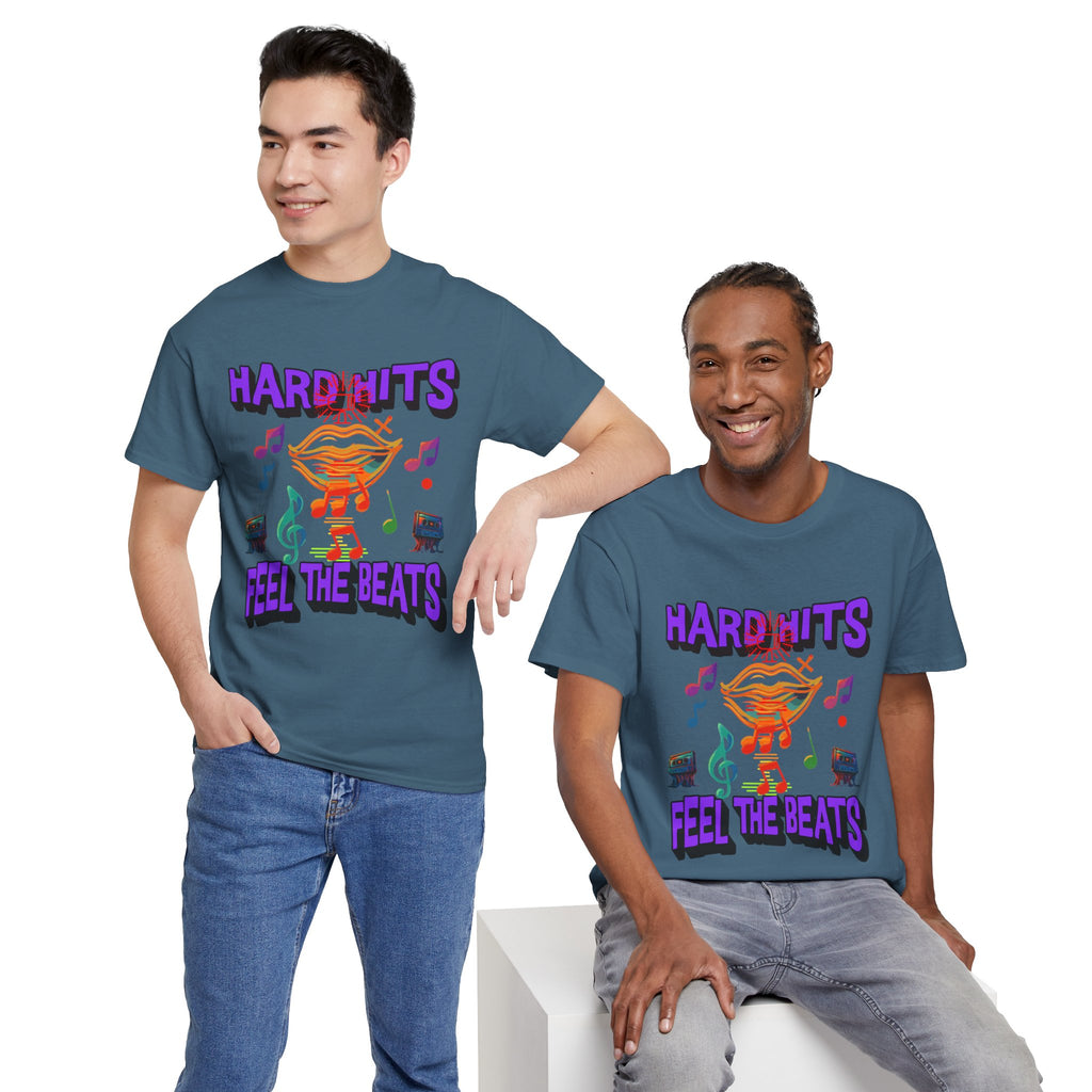 Music Lover Tee - Hard Hits Feel The Beats, Unisex Cotton Shirt, Perfect Gift for Musicians, Concerts, Festivals, Casual Wear