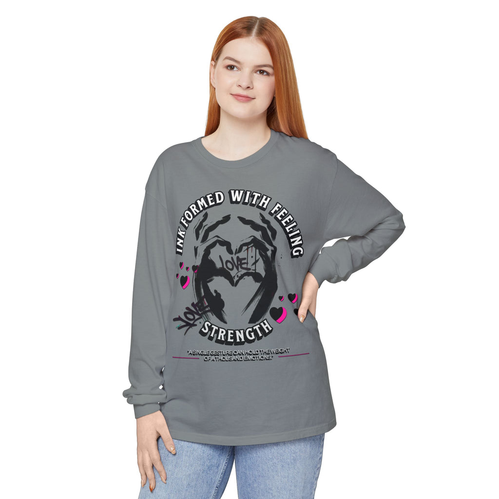 Wearable Art Long-Sleeve Tee  T-Shirt Love and Strength Graphic Design