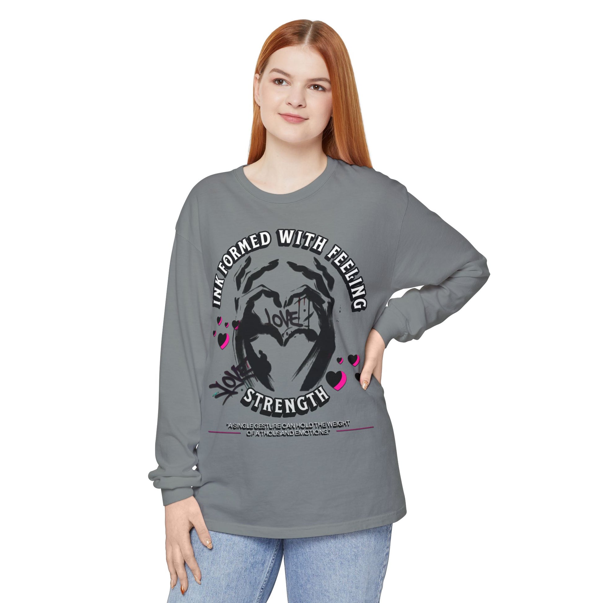 Wearable Art Long-Sleeve Tee  T-Shirt Love and Strength Graphic Design