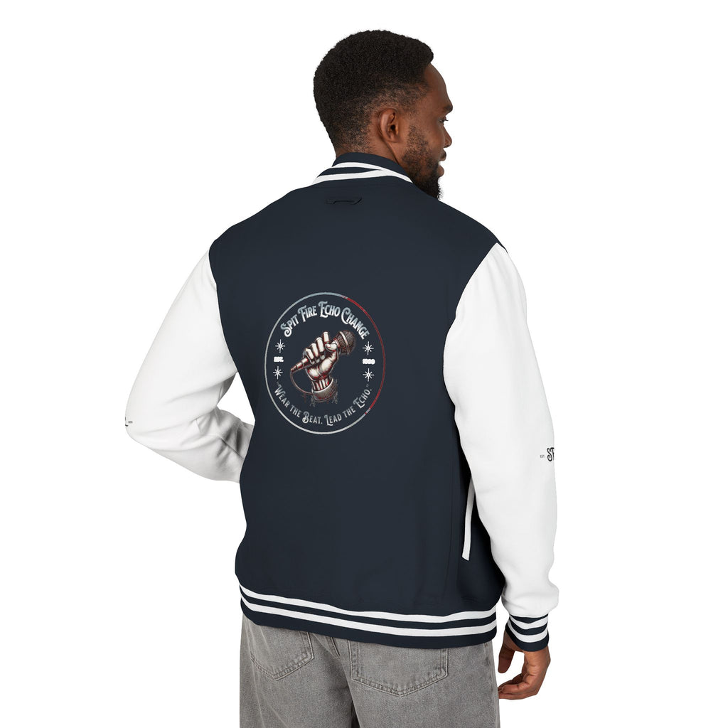 Unisex Varsity Letterman Jacket – Spit Fire Echo Change Embroidered Design