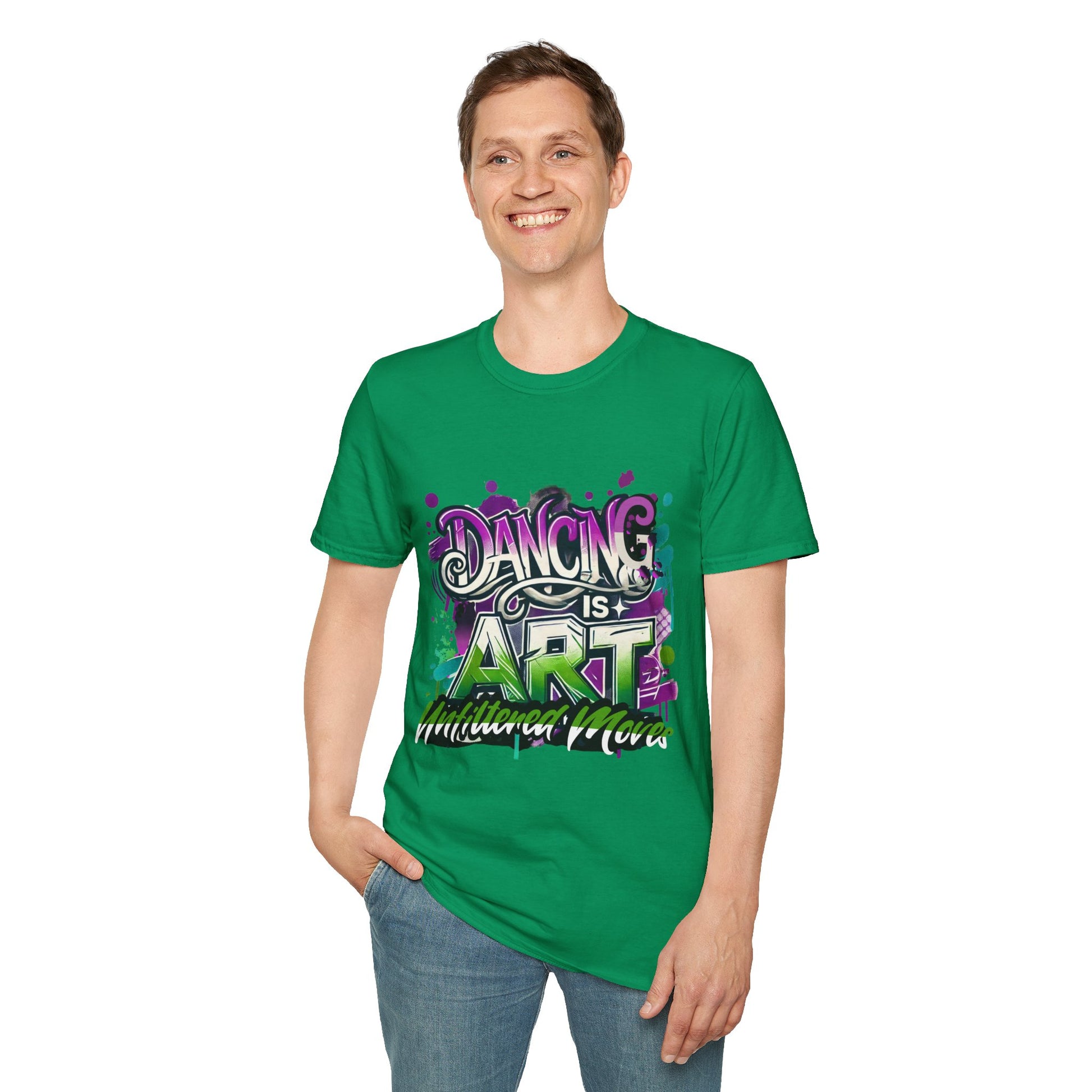 Dance Tee Unisex Softstyle T-Shirt: Dancing is Art & Unfiltered Moves Design