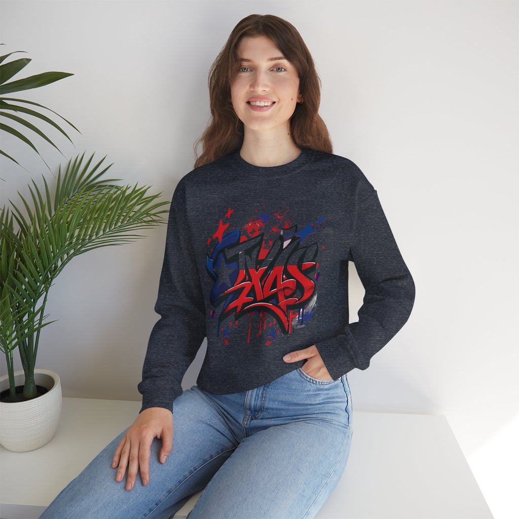Texas Graffiti Crewneck Sweatshirt, Urban Streetwear, Unisex Fashion, Graphic Sweatshirt, Cozy Layering Piece, Gift for Him/Her