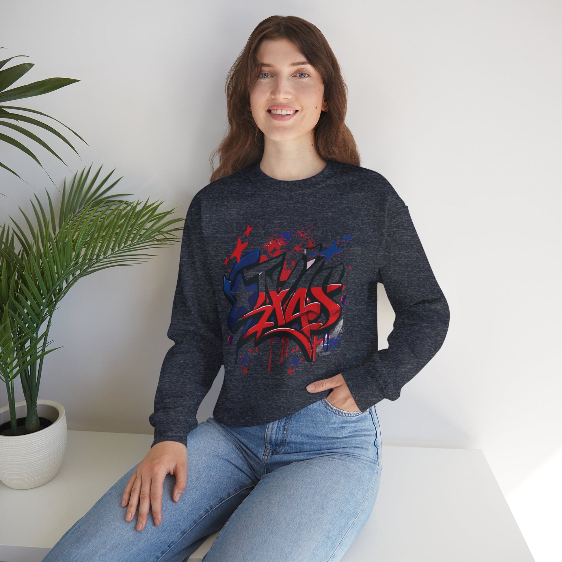 Texas Graffiti Crewneck Sweatshirt, Urban Streetwear, Unisex Fashion, Graphic Sweatshirt, Cozy Layering Piece, Gift for Him/Her