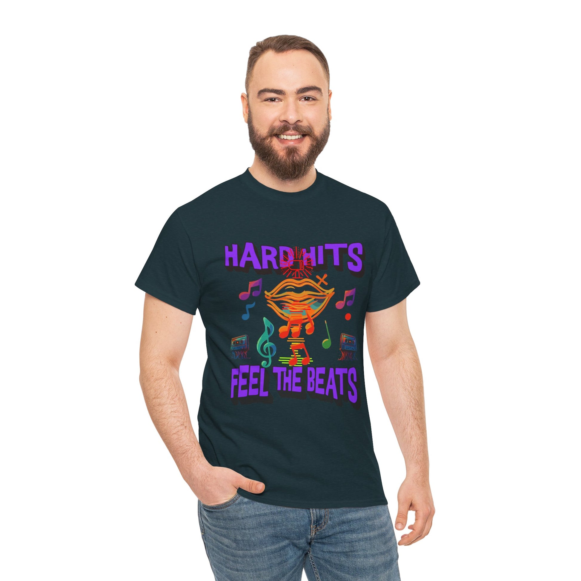 Music Lover Tee - Hard Hits Feel The Beats, Unisex Cotton Shirt, Perfect Gift for Musicians, Concerts, Festivals, Casual Wear