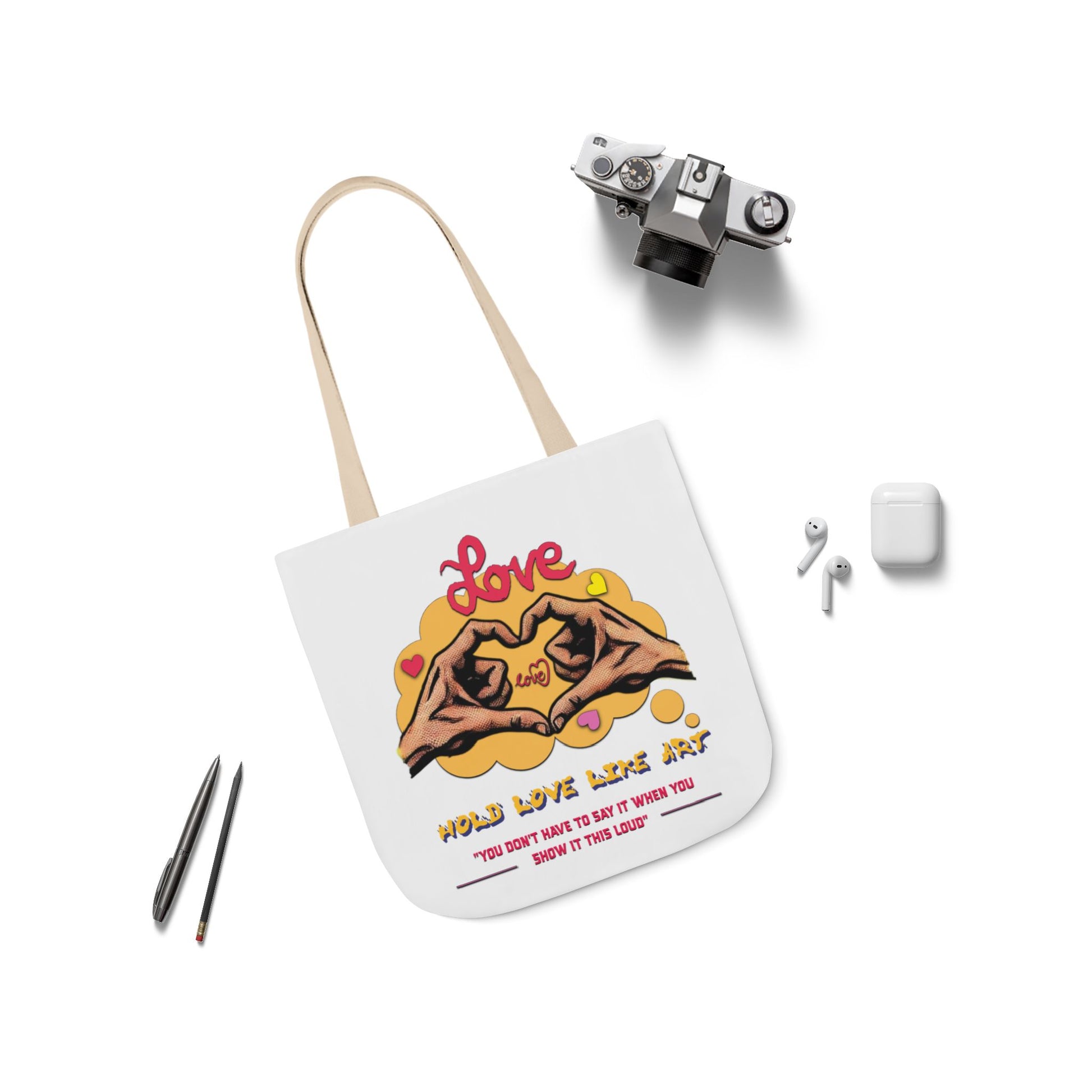 Love Canvas Tote Bag with 5-Color Straps - Perfect for Everyday Use, Gifts, Shopping, Eco-Friendly, Valentine's Day