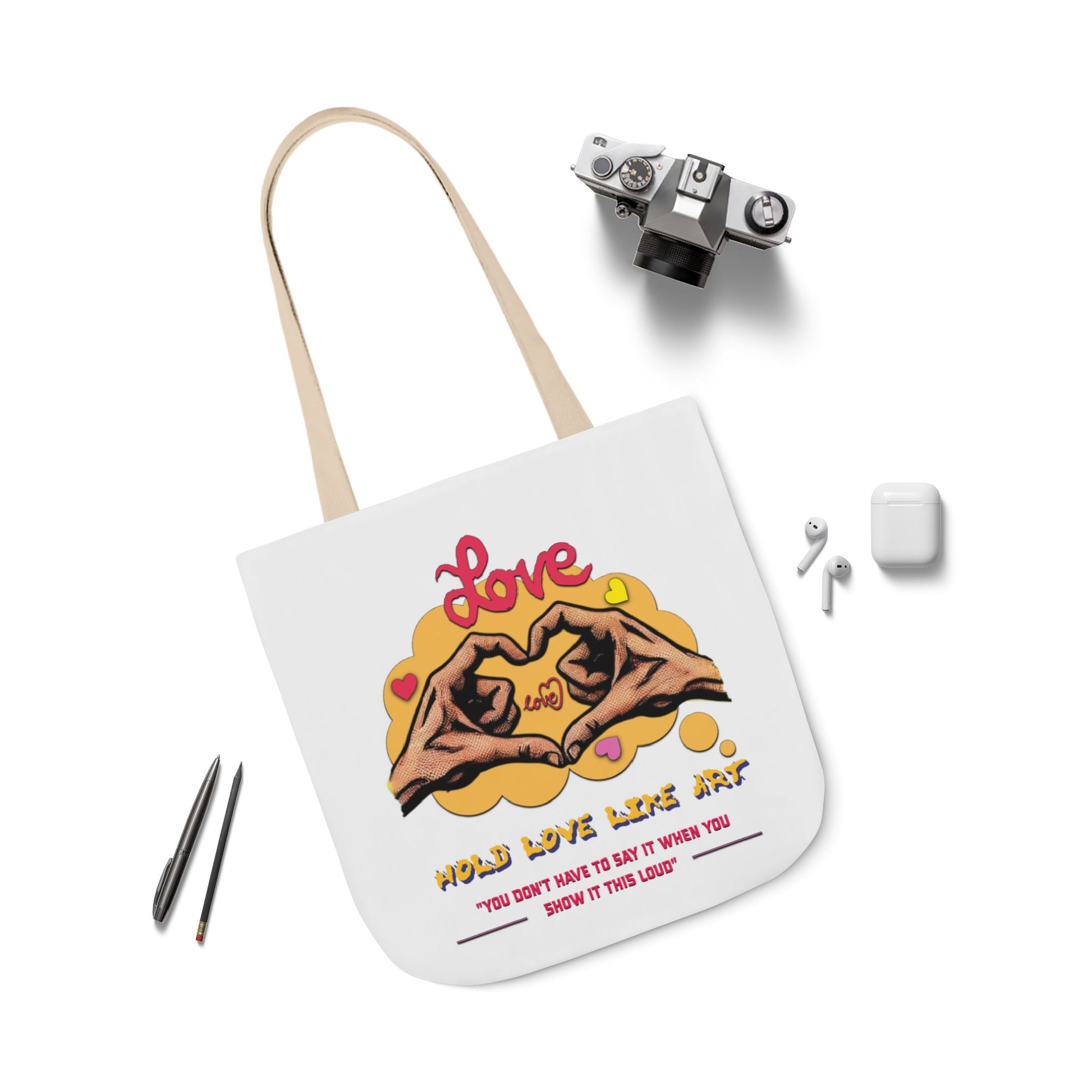 Love Canvas Tote Bag with 5-Color Straps - Perfect for Everyday Use, Gifts, Shopping, Eco-Friendly, Valentine's Day