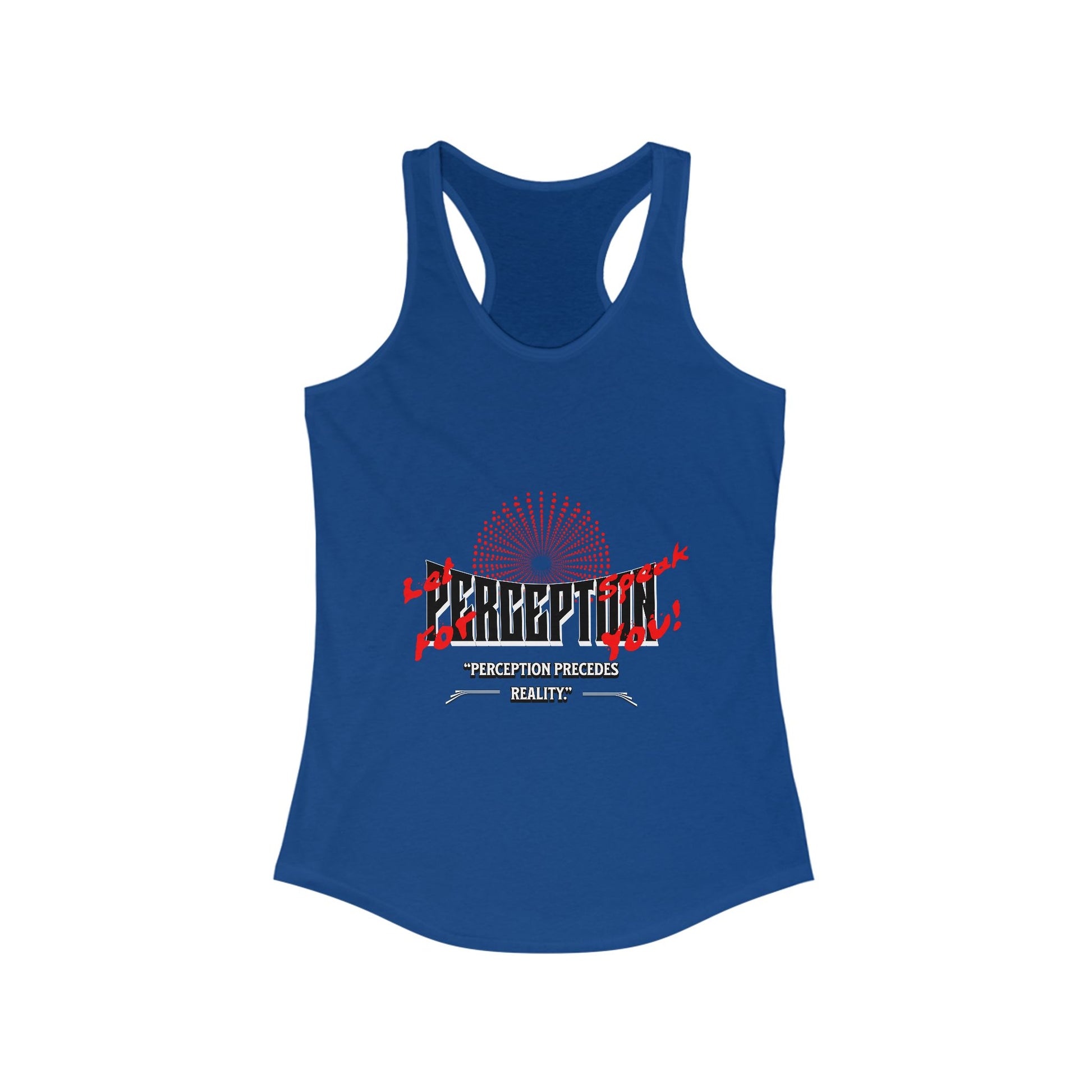 Women's Racerback Tank Top with 'Perception' Design, Women's Workout Apparel, Casual Summer Top, Gift for Her, Yoga & Fitness Gear
