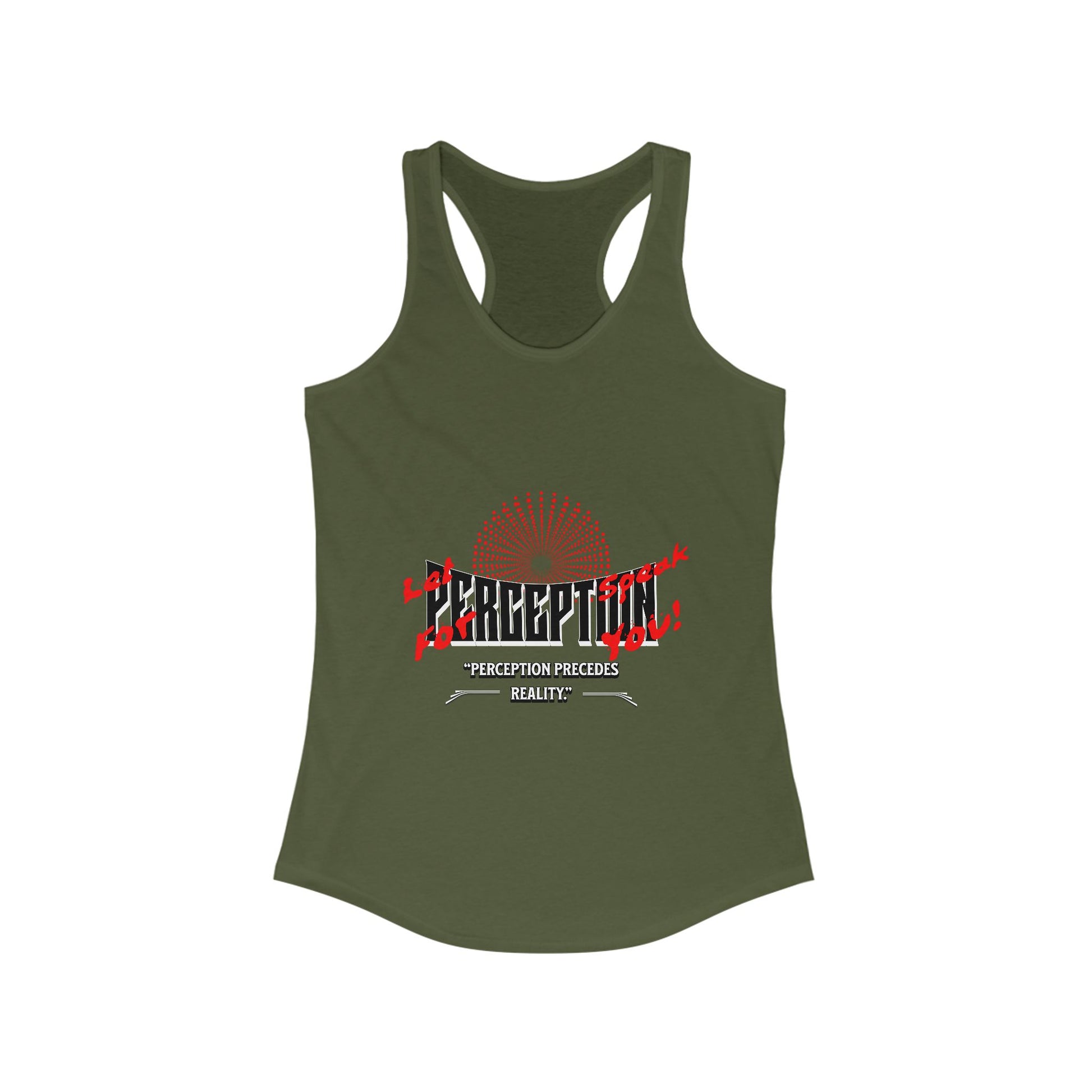 Women's Racerback Tank Top with 'Perception' Design, Women's Workout Apparel, Casual Summer Top, Gift for Her, Yoga & Fitness Gear