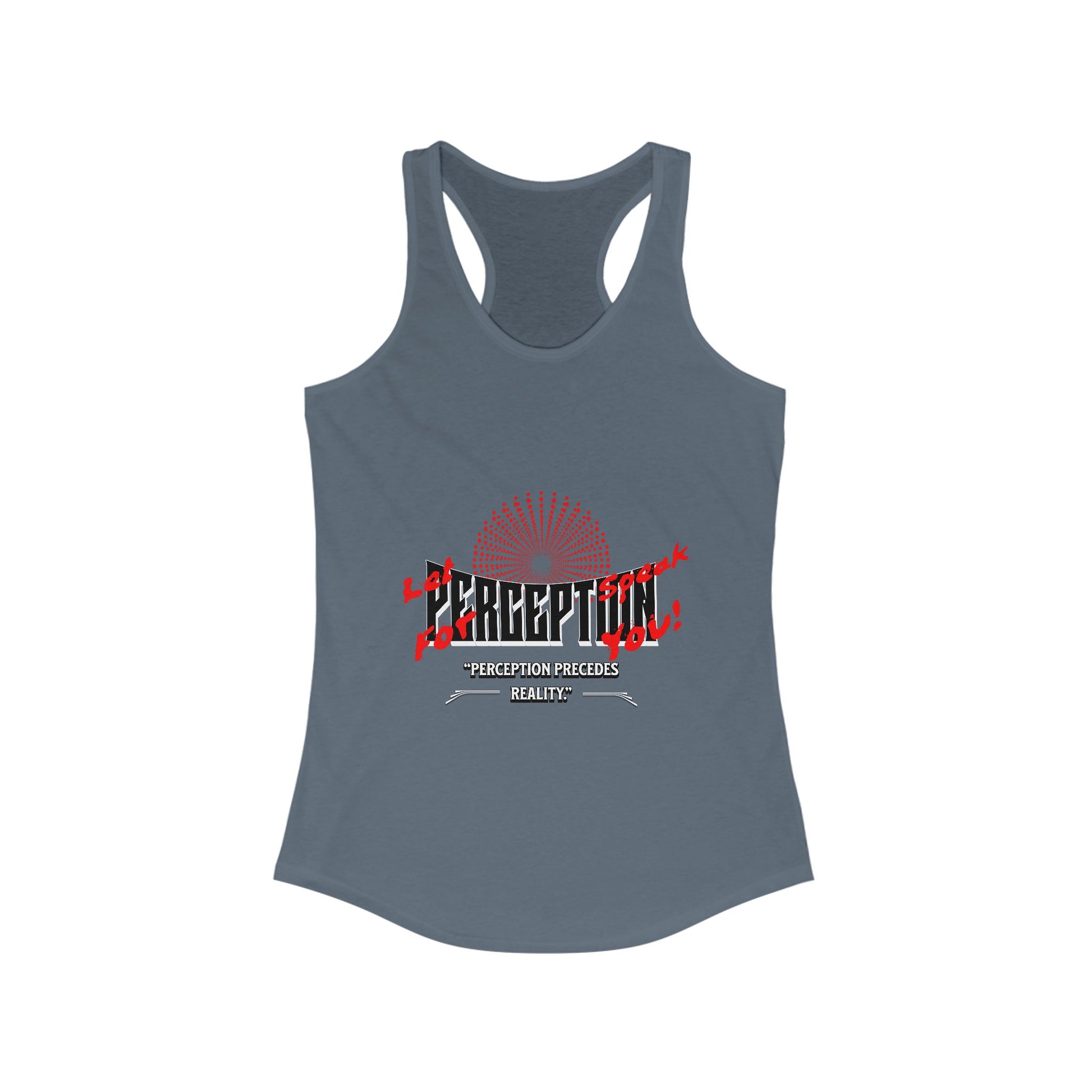 Women's Racerback Tank Top with 'Perception' Design, Women's Workout Apparel, Casual Summer Top, Gift for Her, Yoga & Fitness Gear