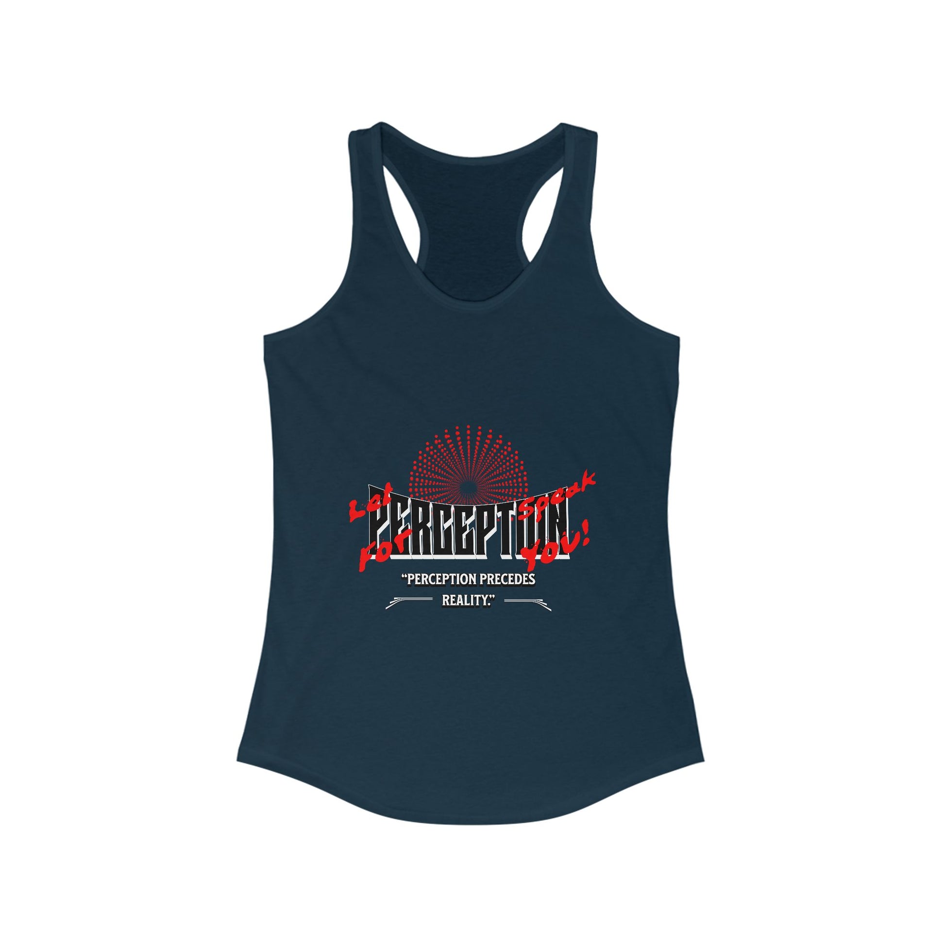 Women's Racerback Tank Top with 'Perception' Design, Women's Workout Apparel, Casual Summer Top, Gift for Her, Yoga & Fitness Gear