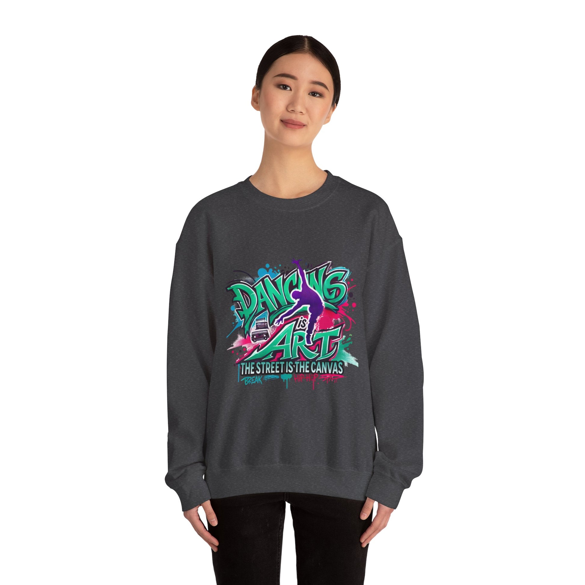 Colorful Street Art Sweatshirt, Unisex Crewneck Pullover, Dance Sweatshirt Gift, Streetwear Apparel, Artsy Fashion