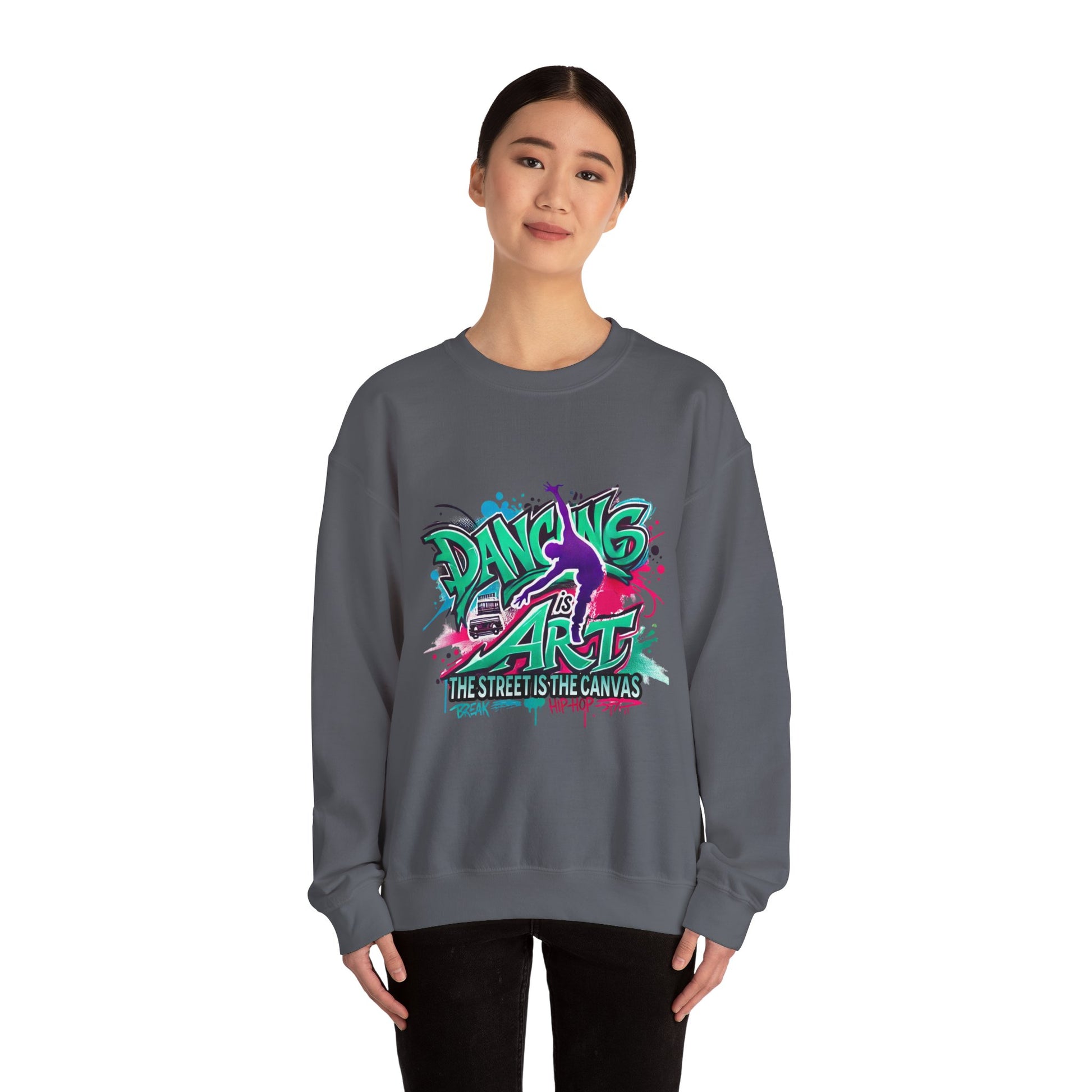 Colorful Street Art Sweatshirt, Unisex Crewneck Pullover, Dance Sweatshirt Gift, Streetwear Apparel, Artsy Fashion